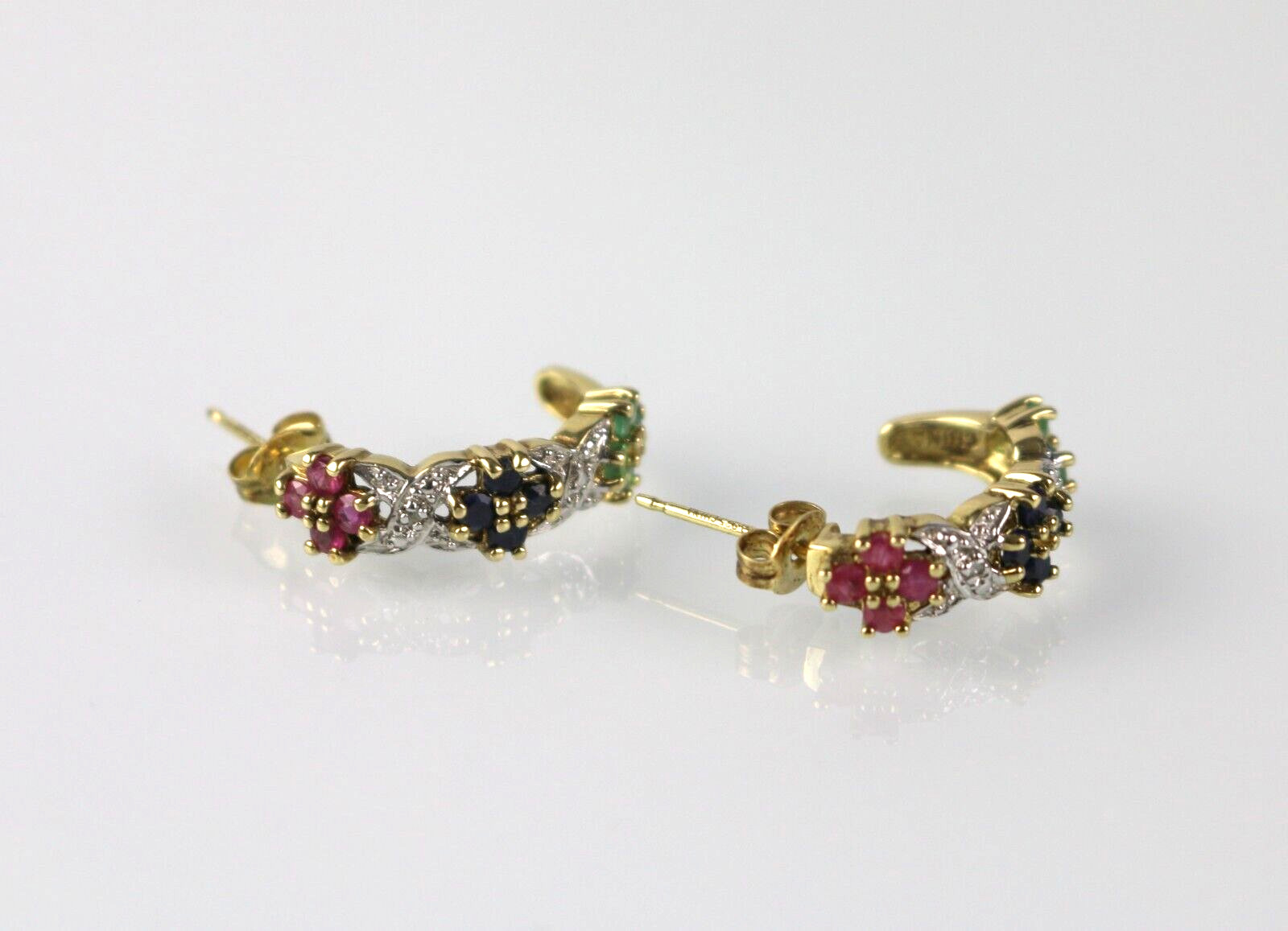 VTG Ross Simons Sterling Silver 925 Vermeil Ruby Sapphire Emerald Hoop Earrings