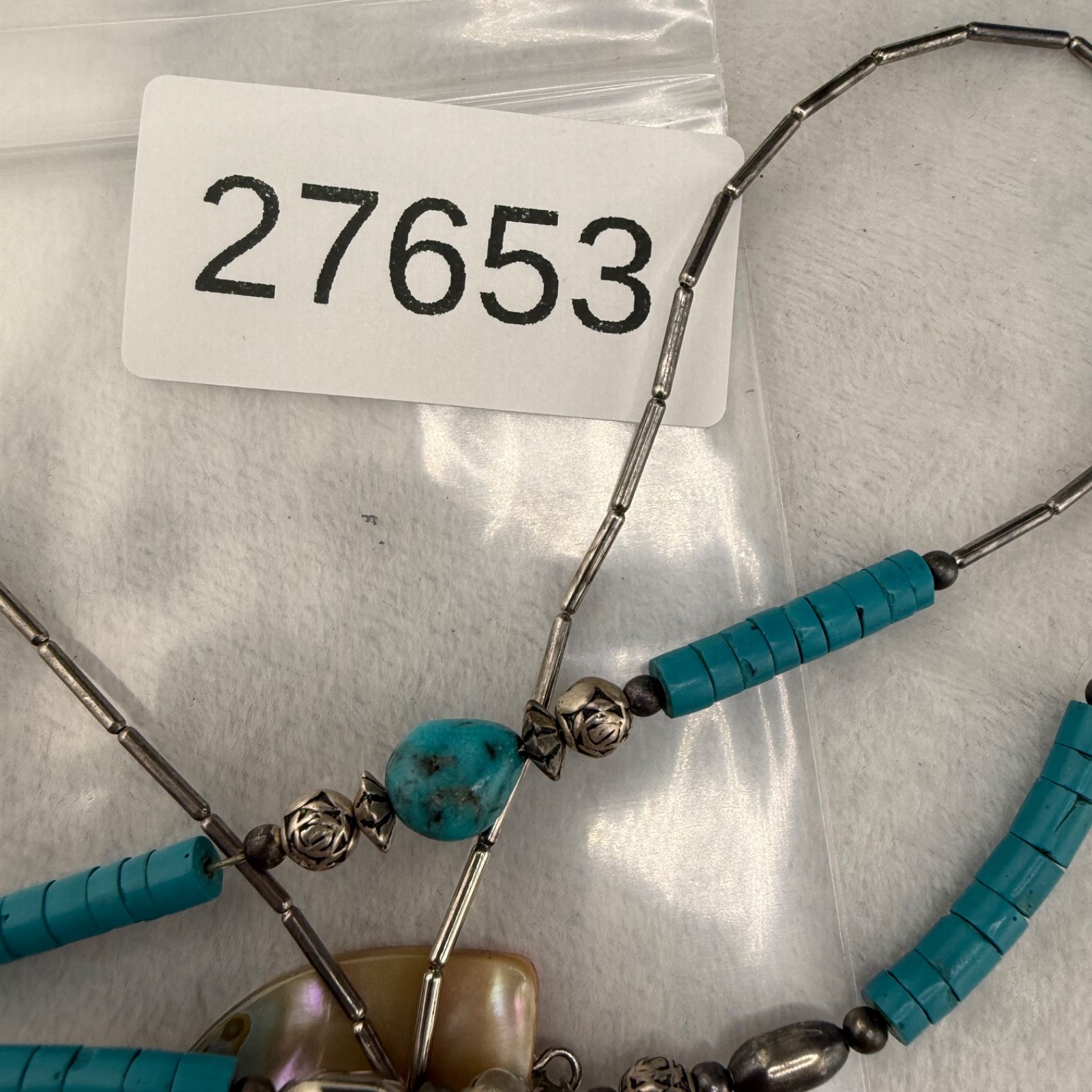 Vintage Beaded Layered Necklace Polished Stone Abalone 24”