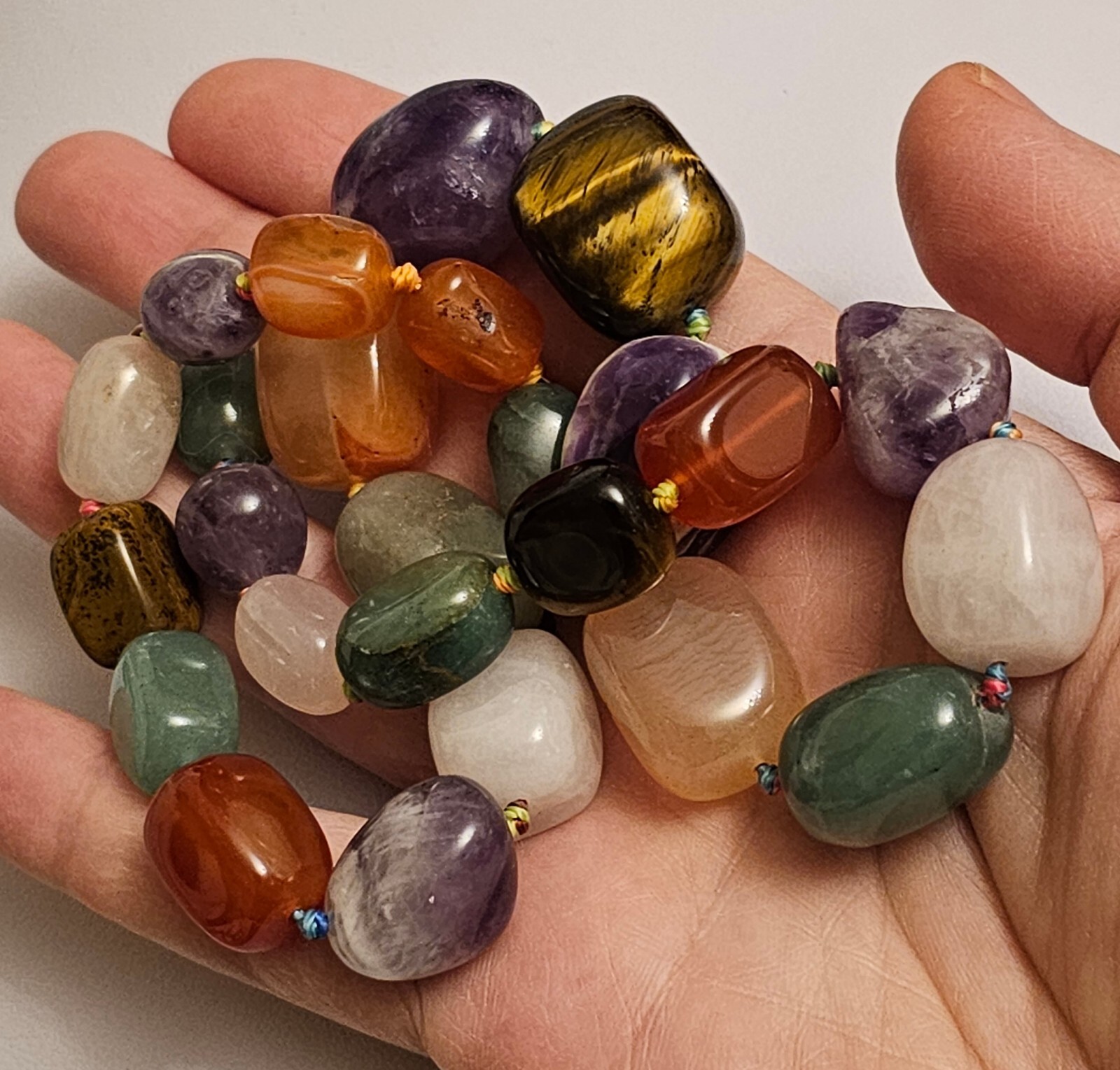 Vintage Natural Carnelian Agate Jade Aventurine Tiger’s Eye Bead Necklace
