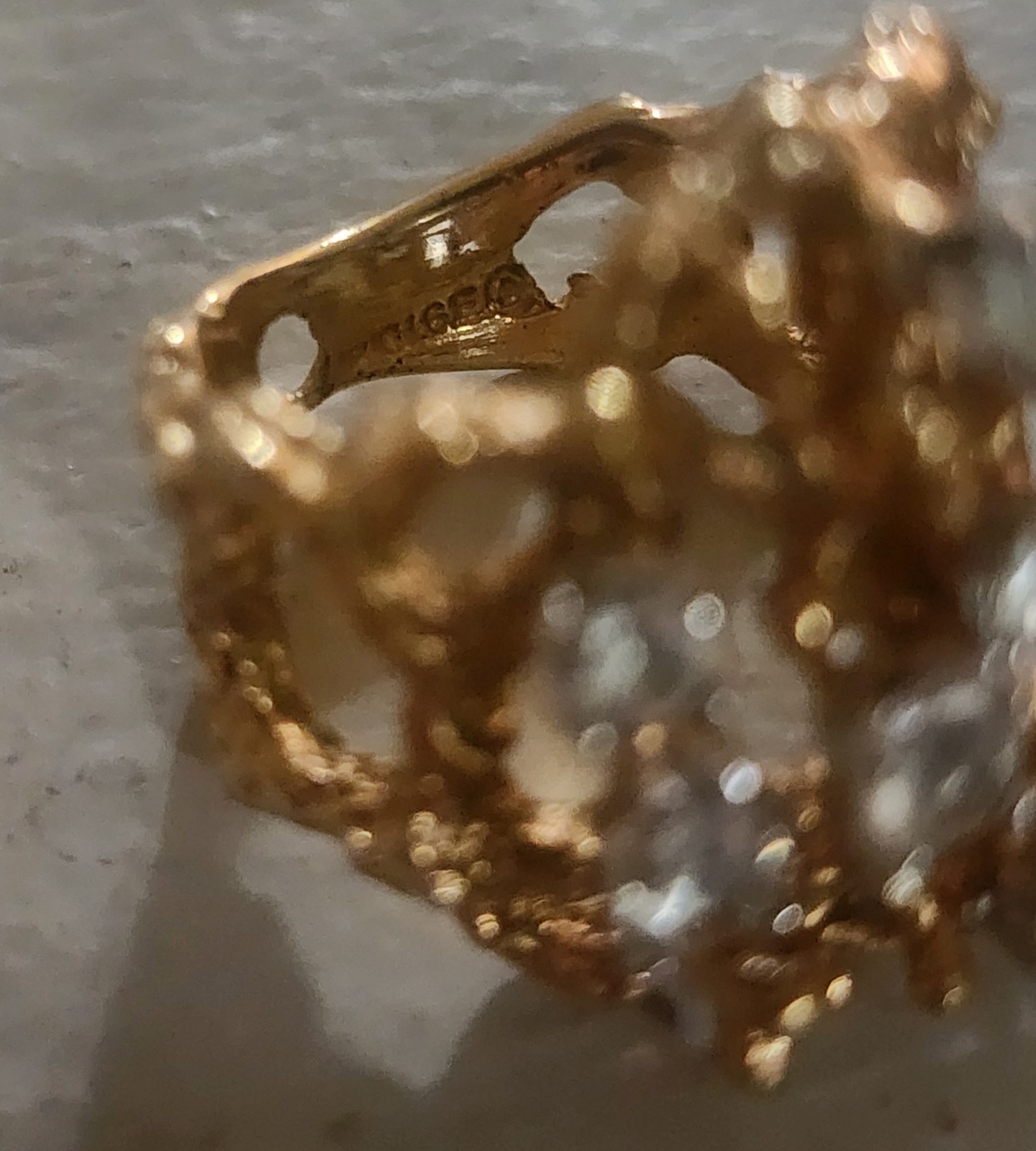 Vintage CZ Brutalist Cocktail Nugget Ring 18k HGE Gold Electroplate Size 4.75