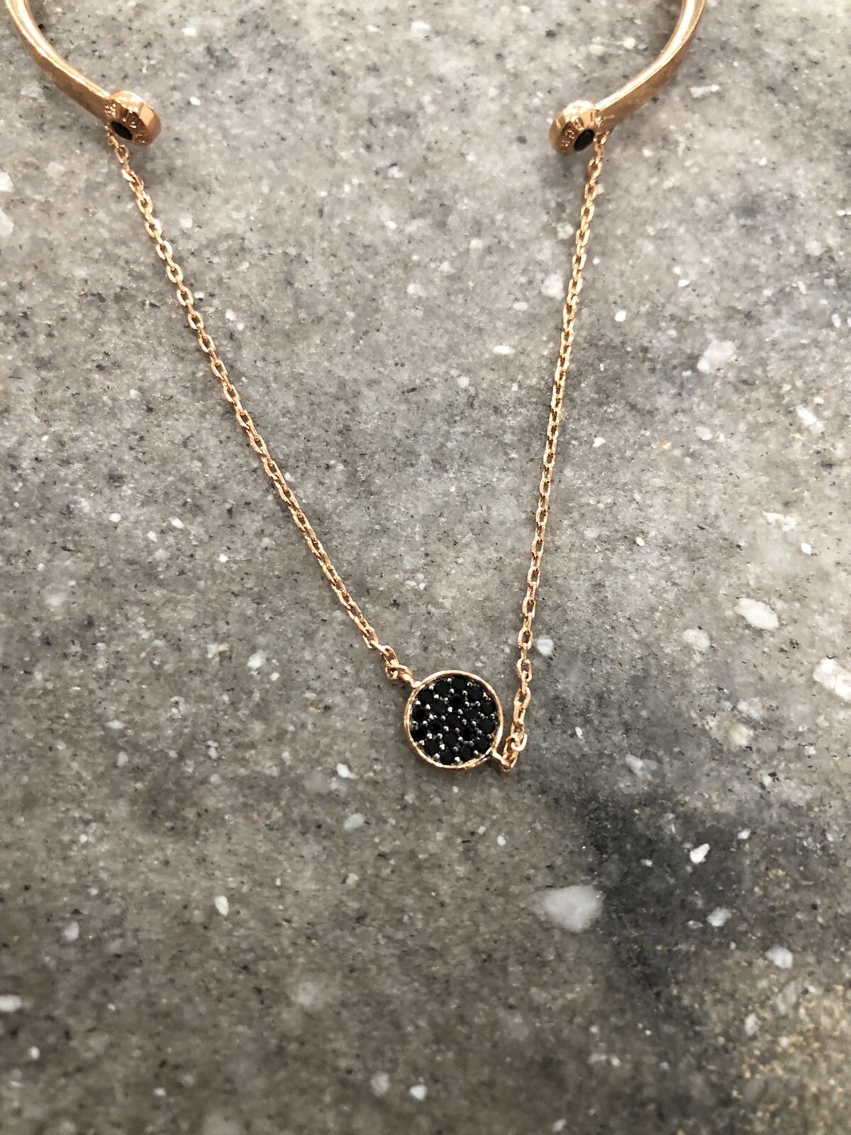 Henri bendel Rose Gold Plated Bracelet Blk Crystal Charm