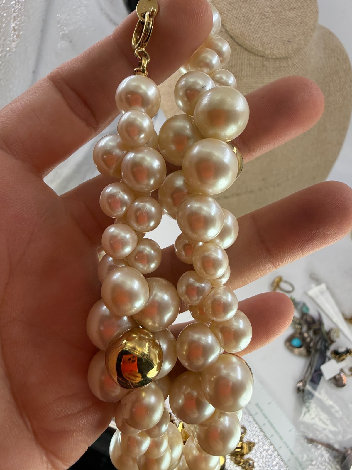 Vintage Necklace Trifari Popcorn Simulated Pearl Bubble Bead Statememnt 18 in