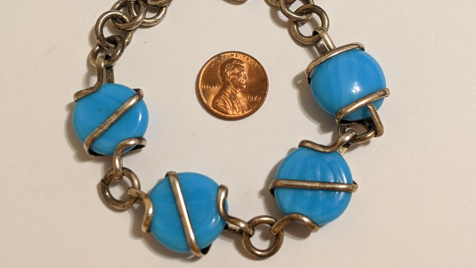 VINTAGE STERLING SILVER MEXICO BRACELET BLUE STONES ABOUT 8 3/4″ SIGNED MEX 925