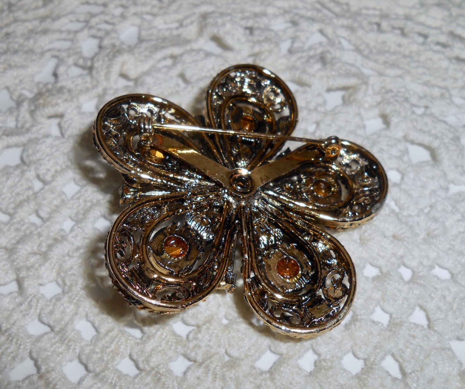 Vintage Peridot Green and Fuchsia Pink Rhinestone Flower Brooch Pin P100