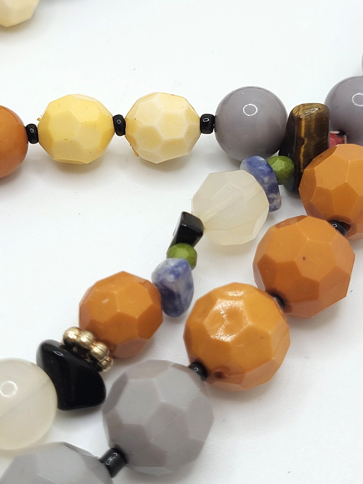 NENA Statement Natural & Acrylic Stone Choker Layered Faceted Beads & Pendant