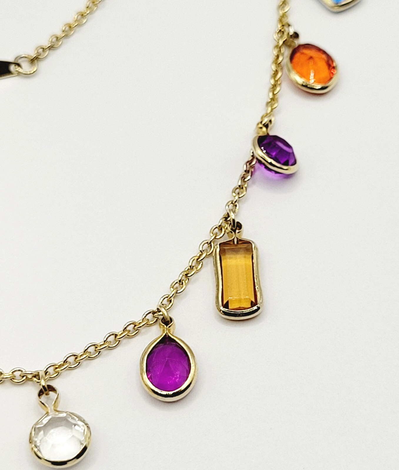 Rainbow Colors Acrylic Charm Station Bead Gold Tone Vintage 1980s Necklace Korea