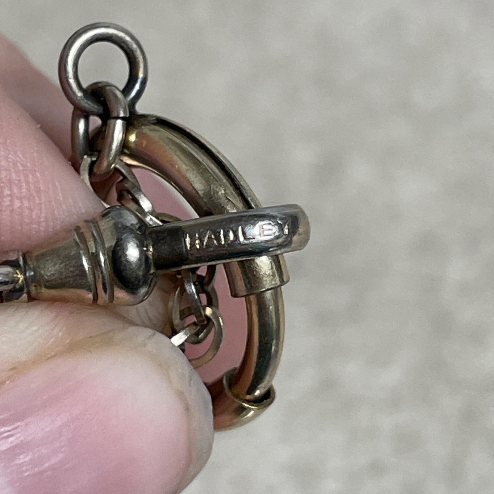 Victorian gold filled chain Signed Hadley Made in USA Large ring