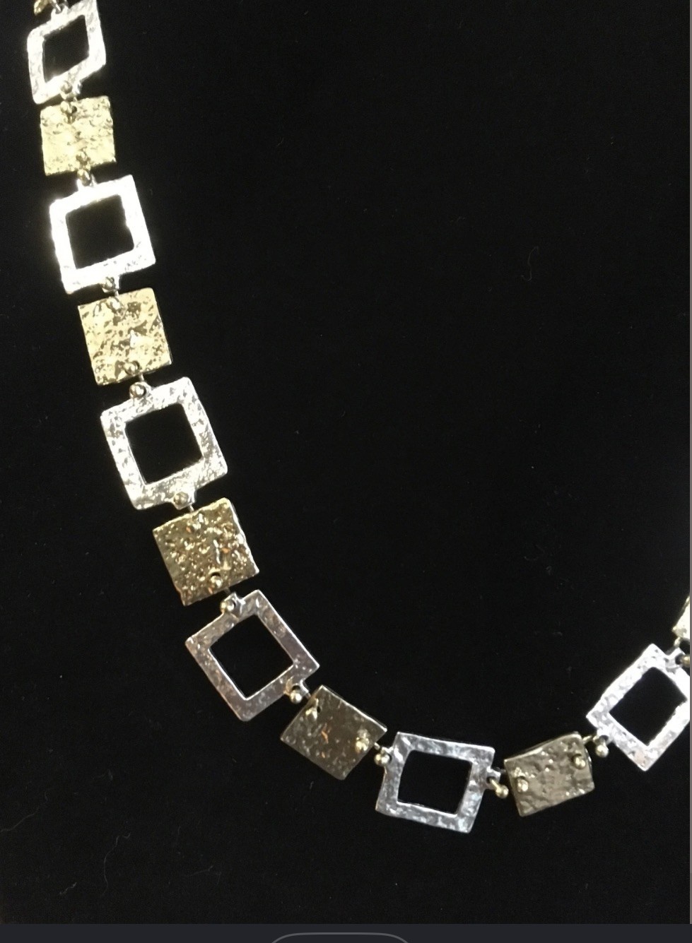 Vtg Anne Dick Brutalist Necklace Sterling Silver Brass Squares 23″ Modernist