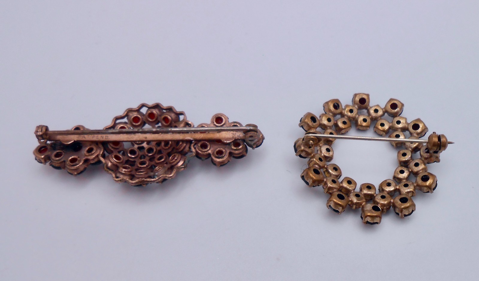 Vintage Deep Red Garnet Style ( Bohemian Garnet ?) Brooch Pin Lot of 2 J17