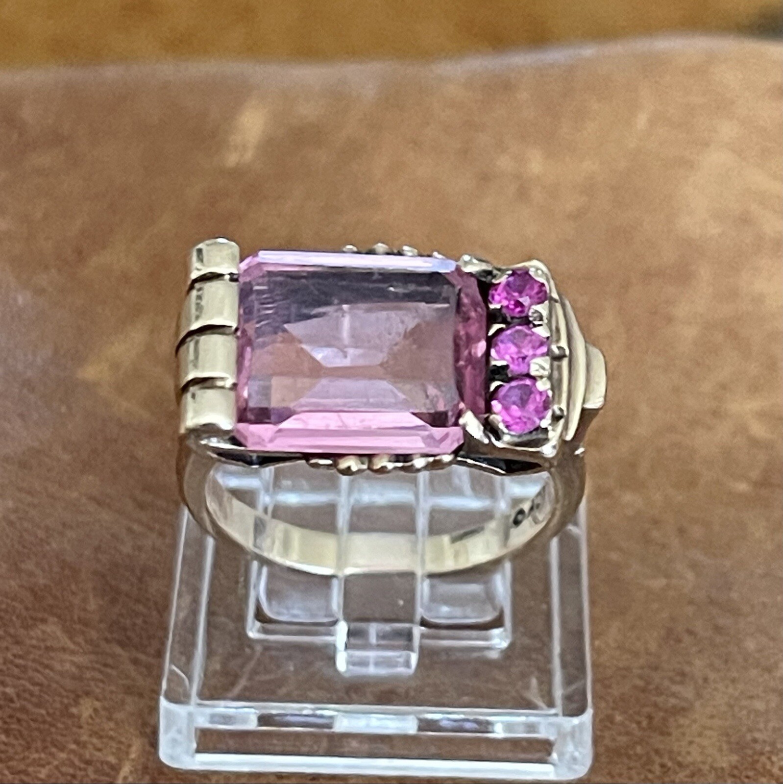 Vintage Retro 40’s-50’s 10K Yellow Gold Topaz, Ruby Stone Cocktail Ring Size 6.5