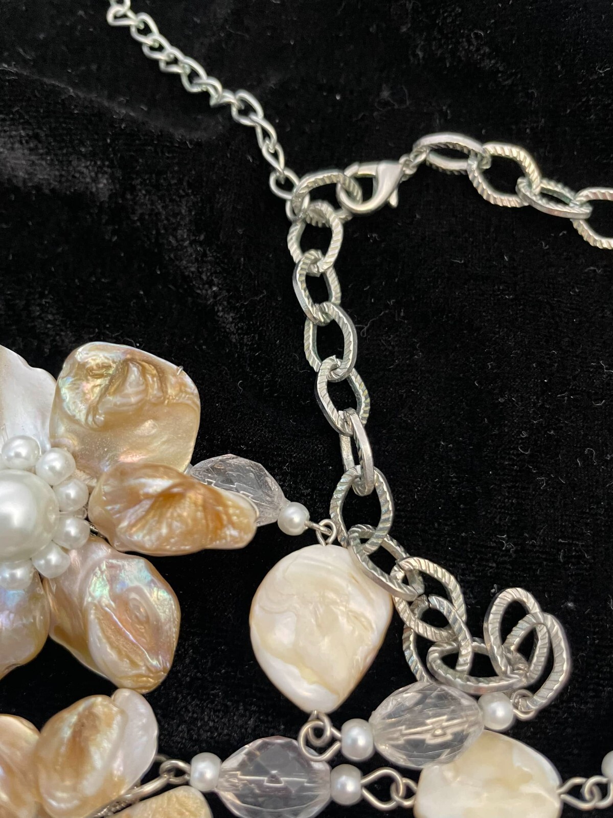 Seashell Statement Multi Strand Necklace Mother of Pearl Beads Flower Pendants