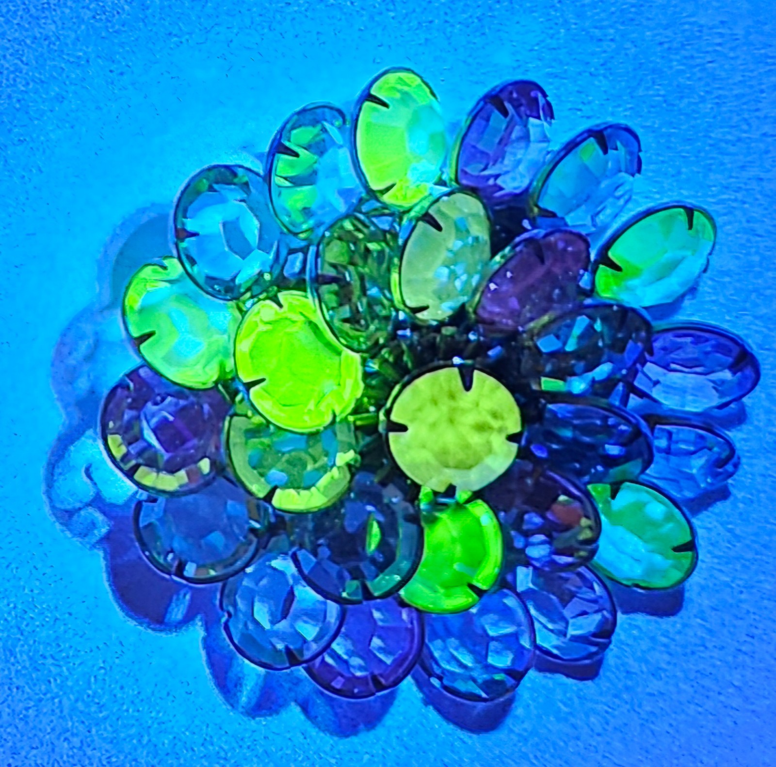 Vintage Pastel Tutti Frutti Flower Brooch Glows Bezel and Prong Set Spring !