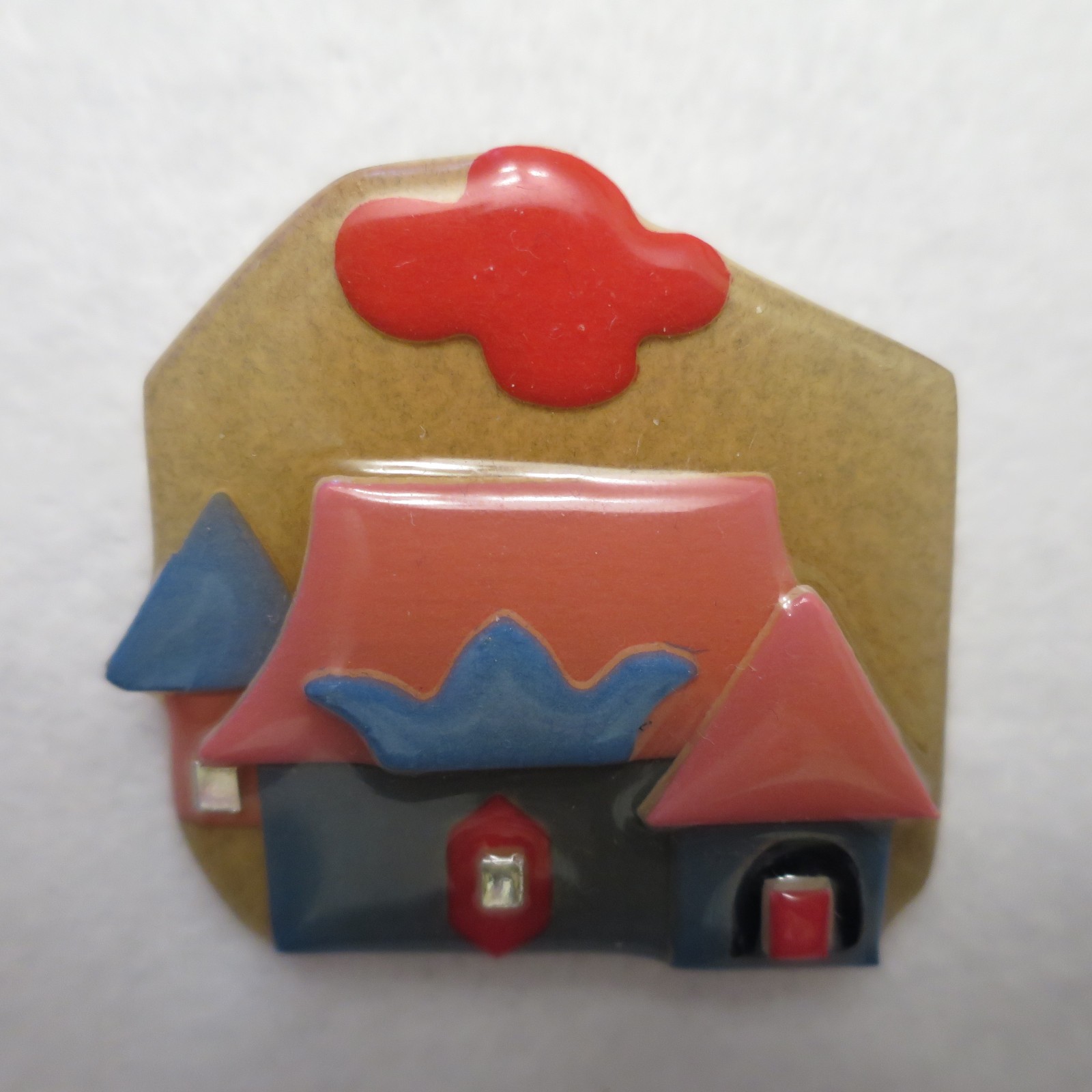 Lot of 2 Lucinda House Pins City Buildings Pink Blue Brown Moon Cloud Sunset VTG