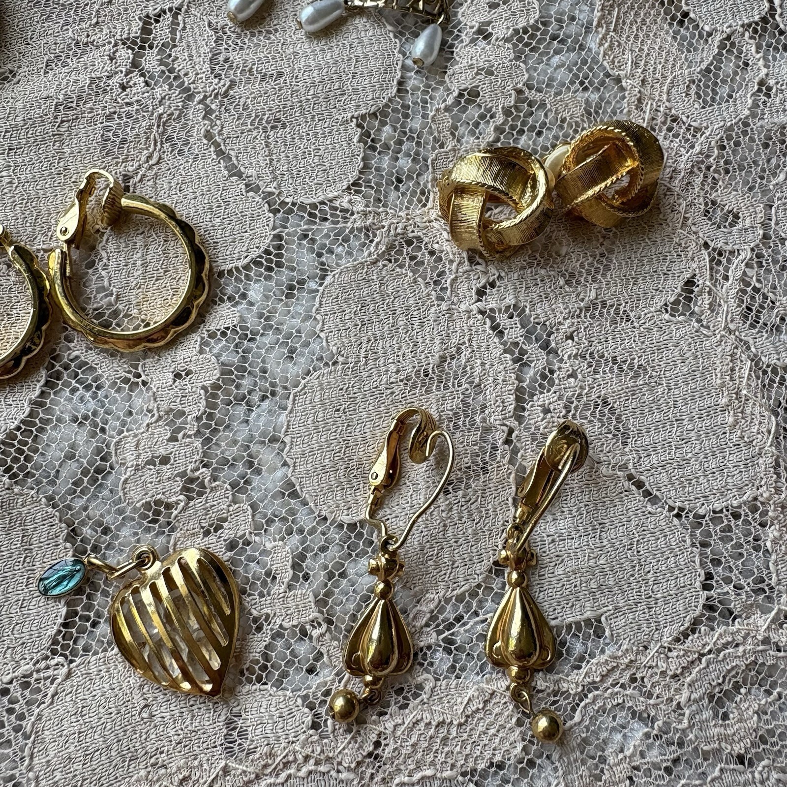 11 Clip Vintage Gold Tone Costume Earrings Statement Dangle | Drop | Hoop