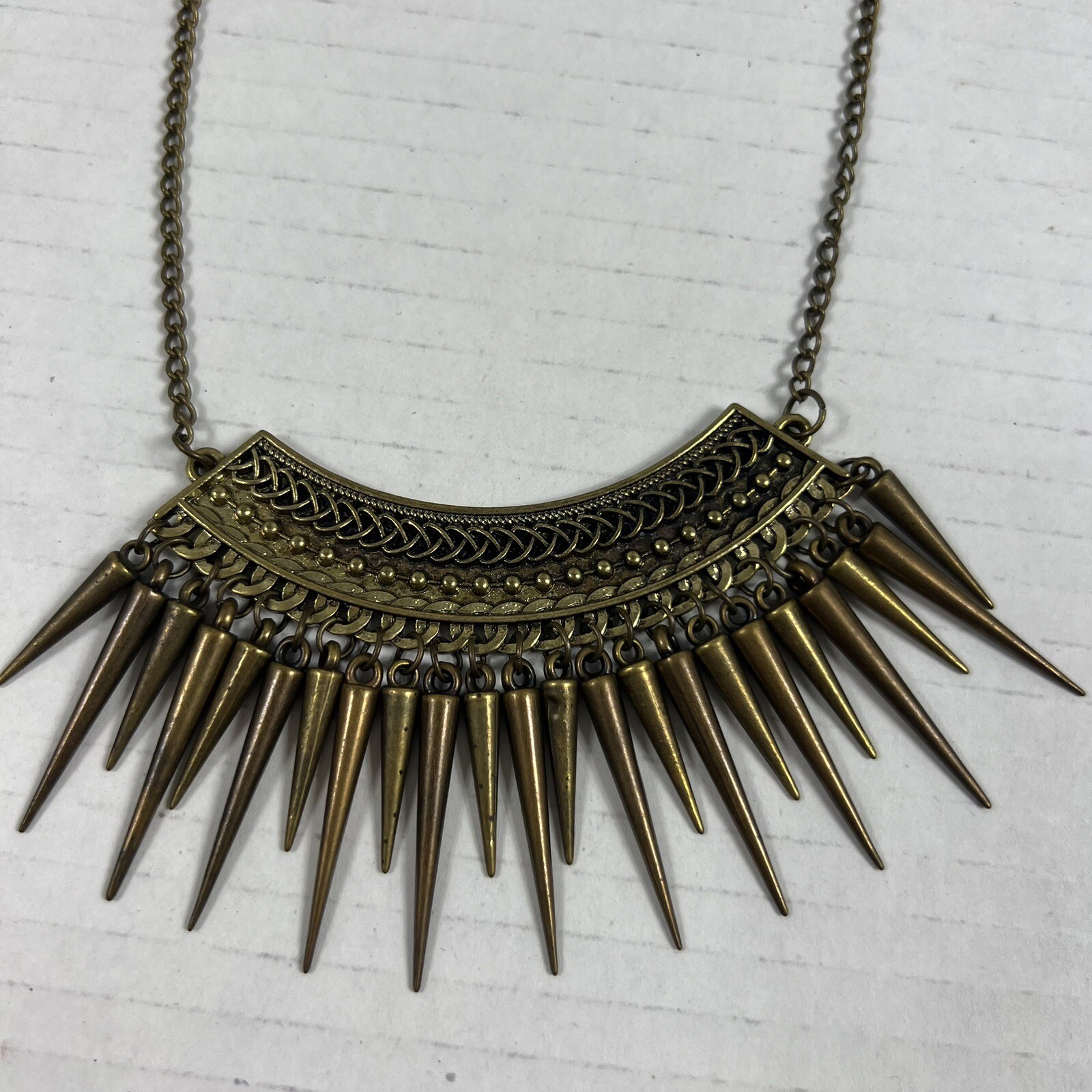 Bronze Tone Fringe Bib Necklace adjustable