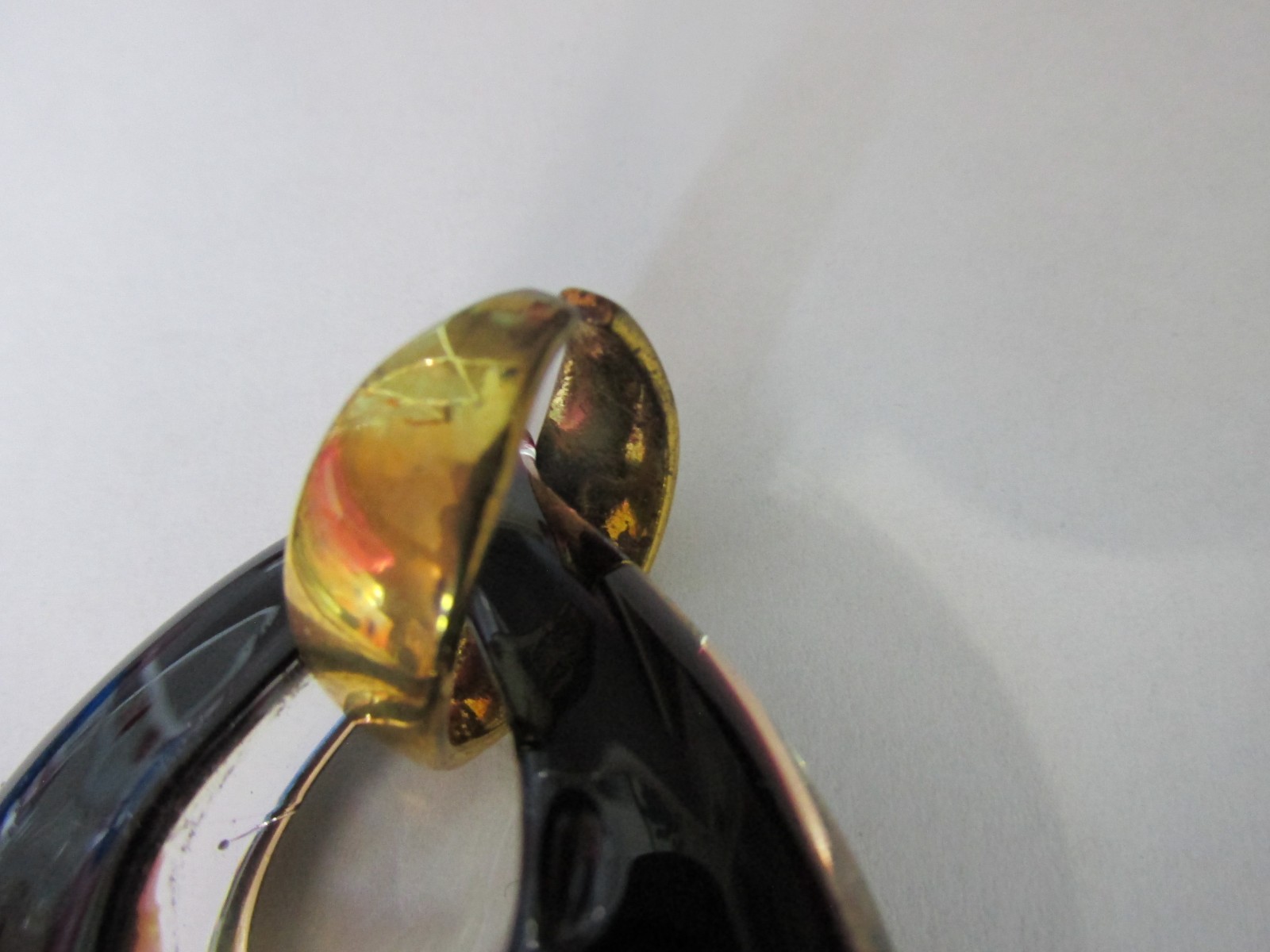 Murano Glass Open Teardrop Multi Colored Pendant Gold Plated Bail Signed
