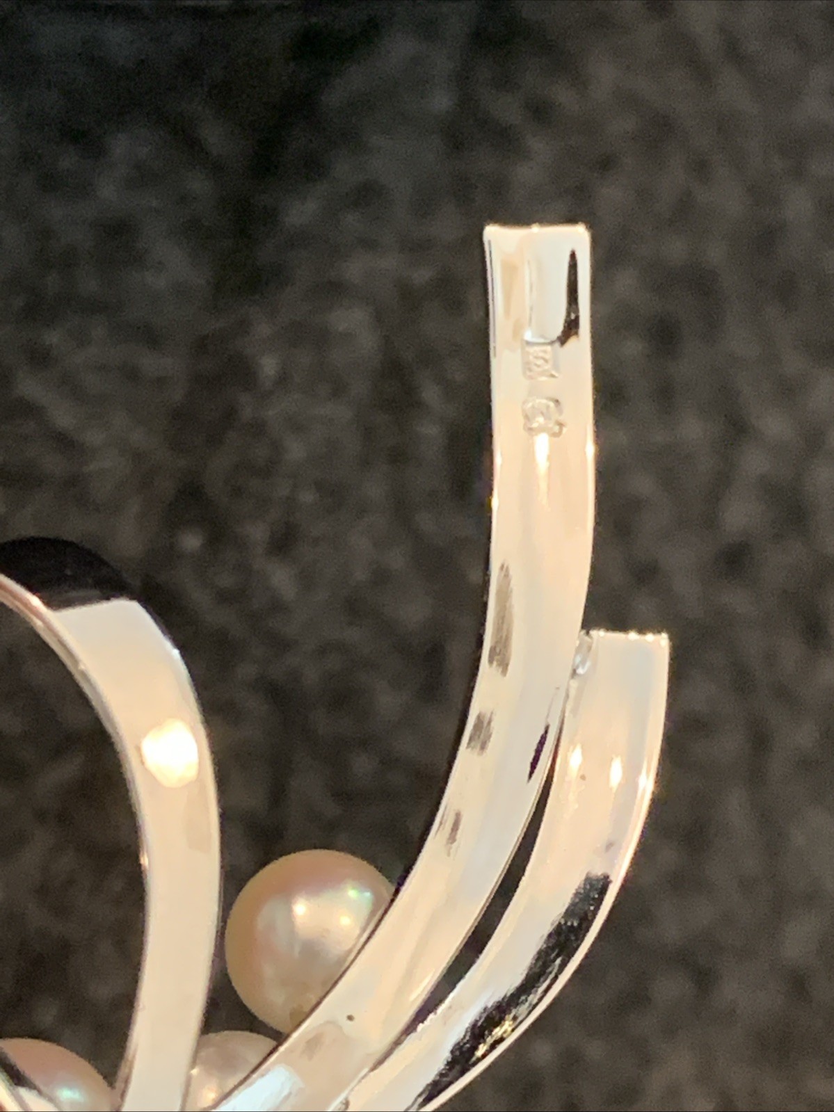 Mikimoto Sterling Silver & 5 Akoya Pearl Cluster Ribbon Brooch Marked MS