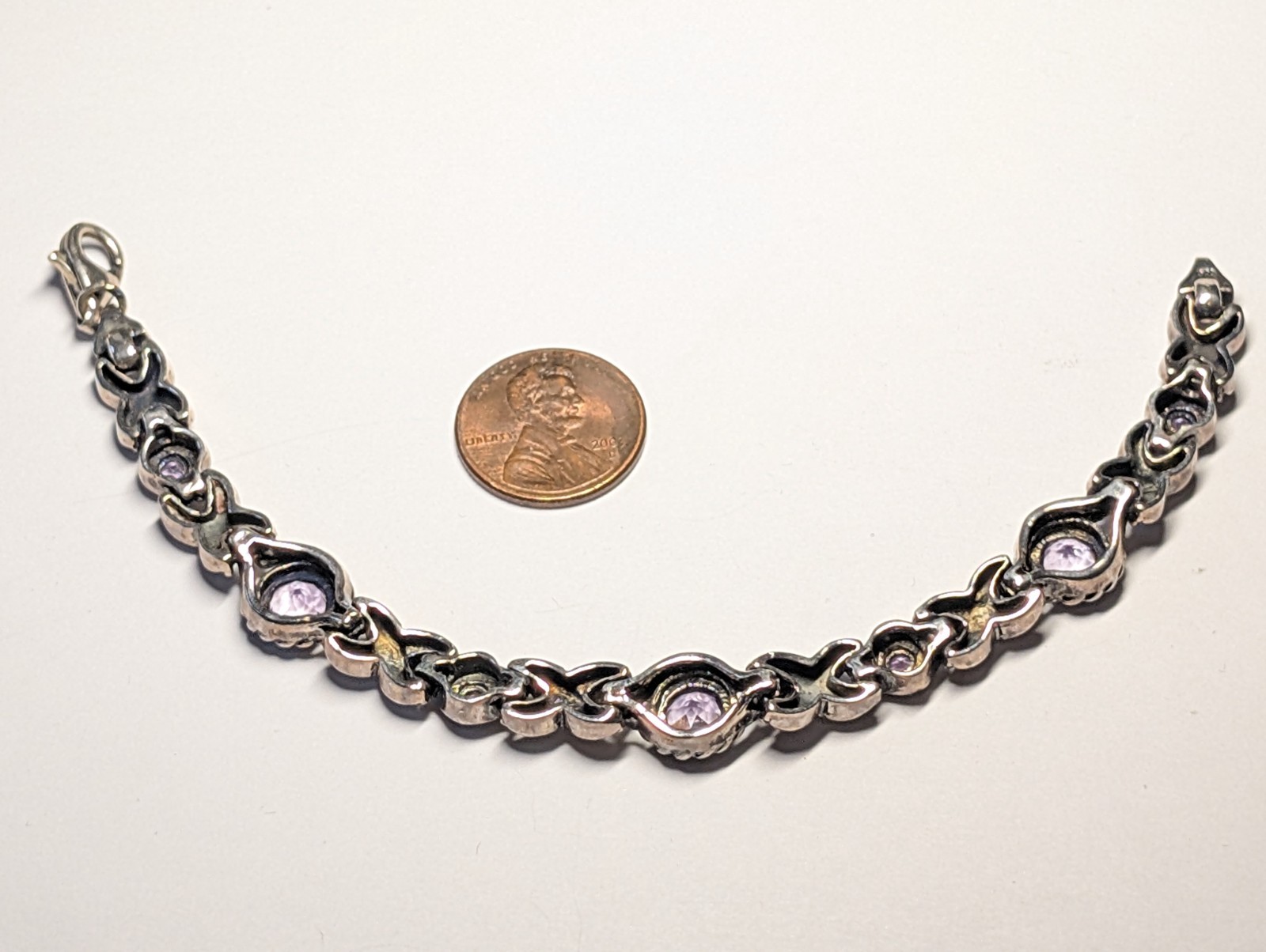 VINTAGE STERLING SILVER AMETHYST BRACELET ABOUT 7 1/16″ LONG