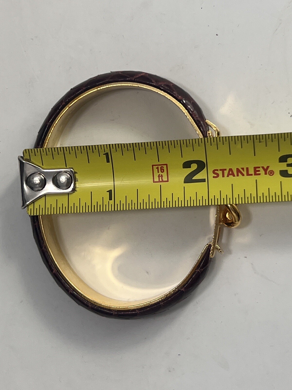 Vintage MANNELLI Florence 24 Kt Gokd Plated Brown Leather Hinged Bracelet