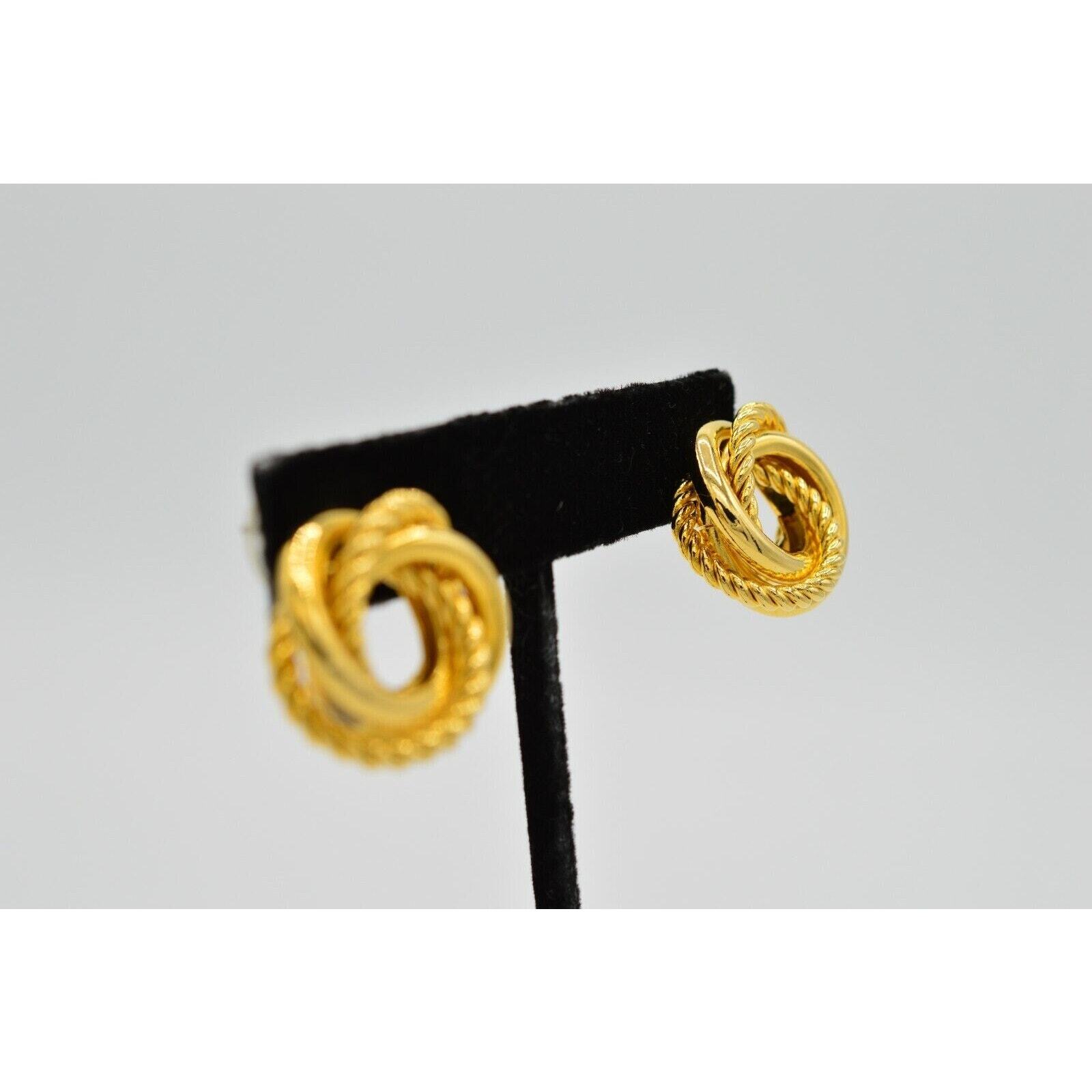 Vintage Round Knot Earrings Pierced Gold Tone Chunky Twisted Linked NOS 1980s