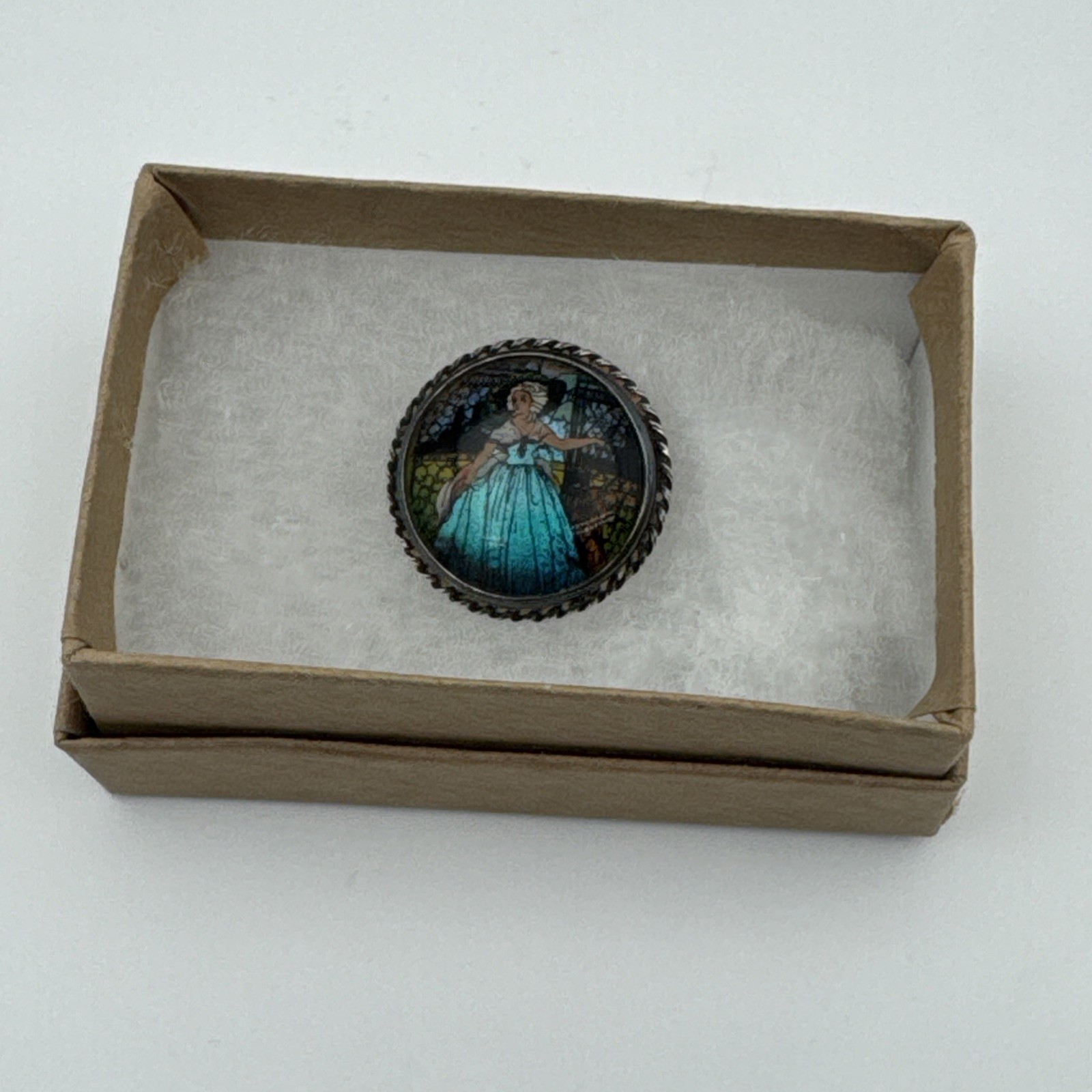 Antique 1920s Sterling Silver Reverse Painted & Morpho Butterfly Pin England