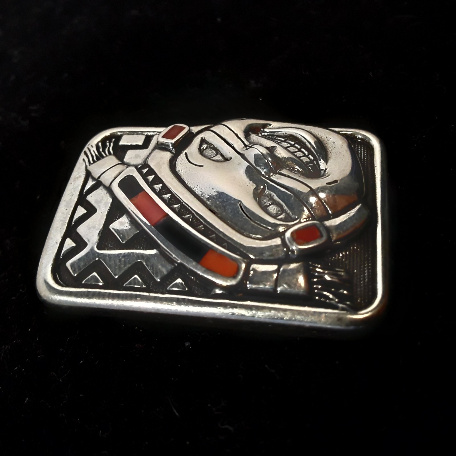 Kathleen Wall Sterling Silver 925 Coral Pendant Pueblo Southwestern Inlay