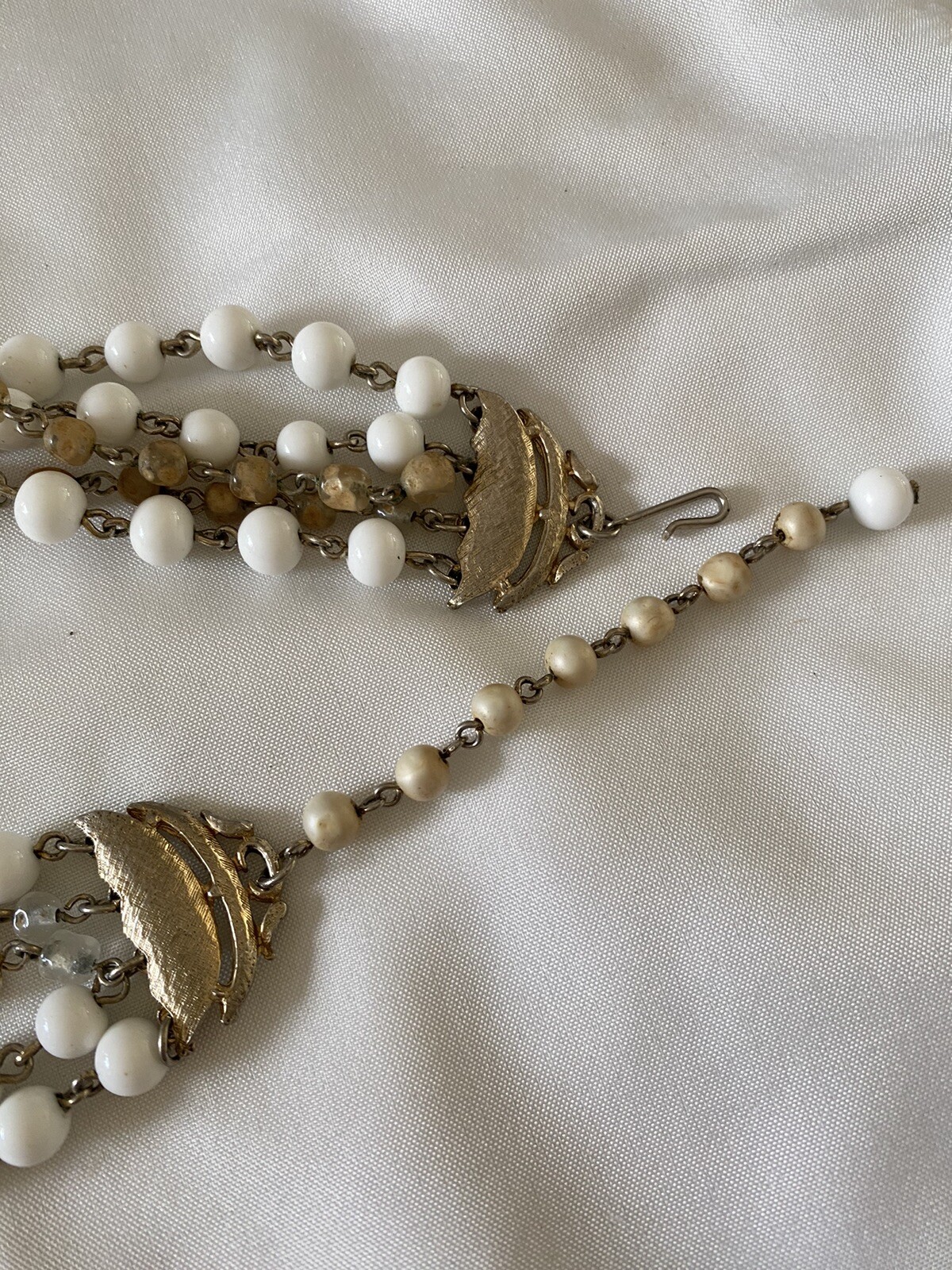 Vtg Multi Strand Gold White Champagne Crystal Faceted Bead Necklace 19”