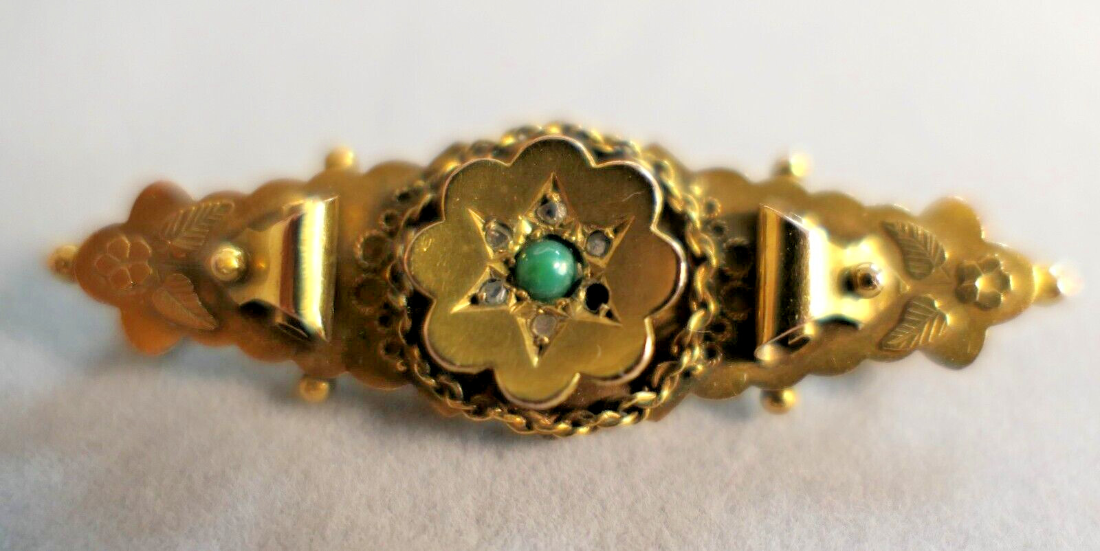 Antique 9K Karat Gold Diamond Turquoise Mourning Brooch Hallmarks Tested *READ*