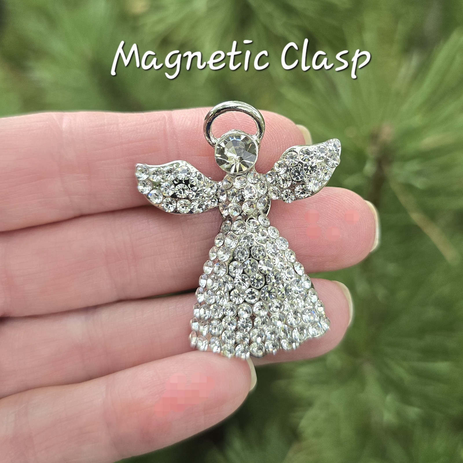 Sweet Silver Angel MAGNETIC Brooch. Angel jewelry, Christmas. Remembrance gift.