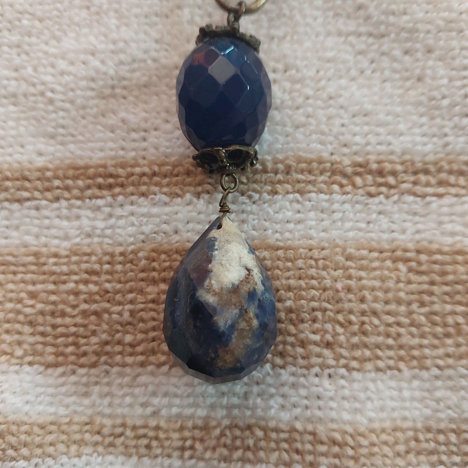Vintage 90’s Y-Drop Necklace Blue & White Stones Faceted Sodalite & Acrylic