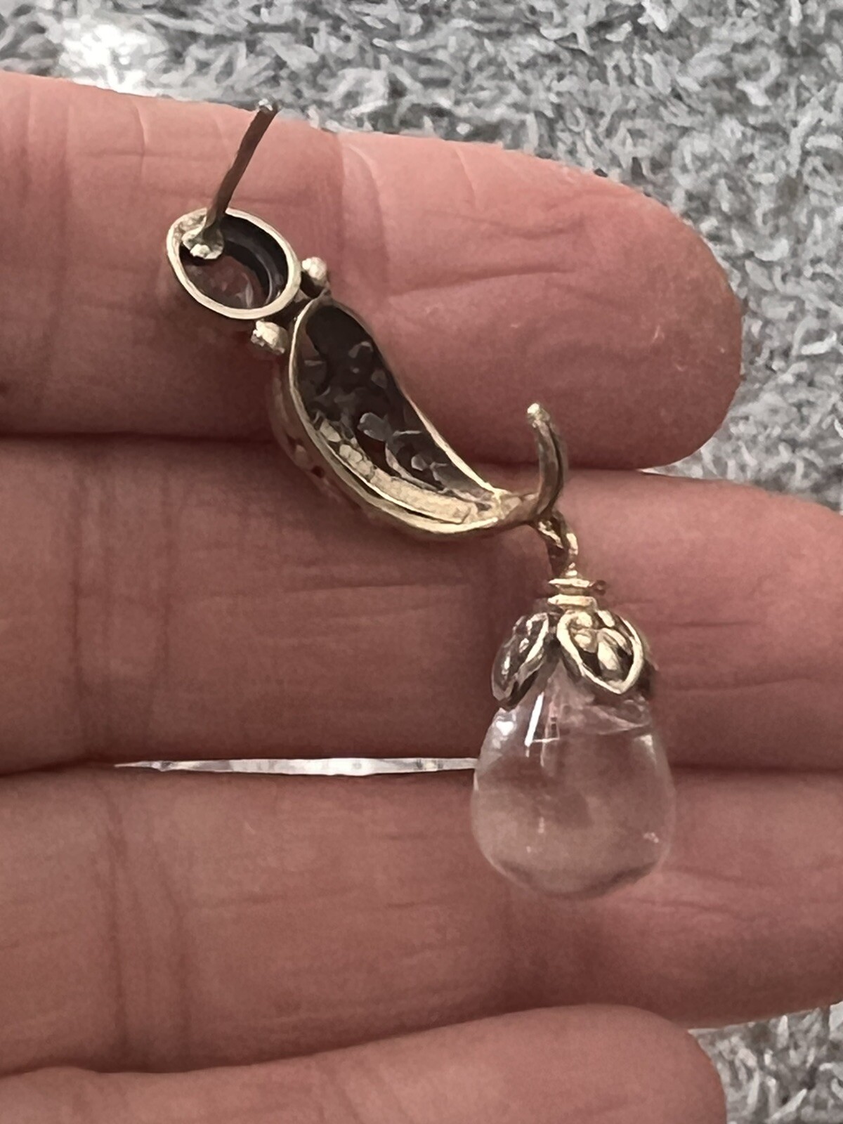 Beautiful NF Sterling 925 Blue Topaz & Quartz Drop Dangle Ornate Earrings
