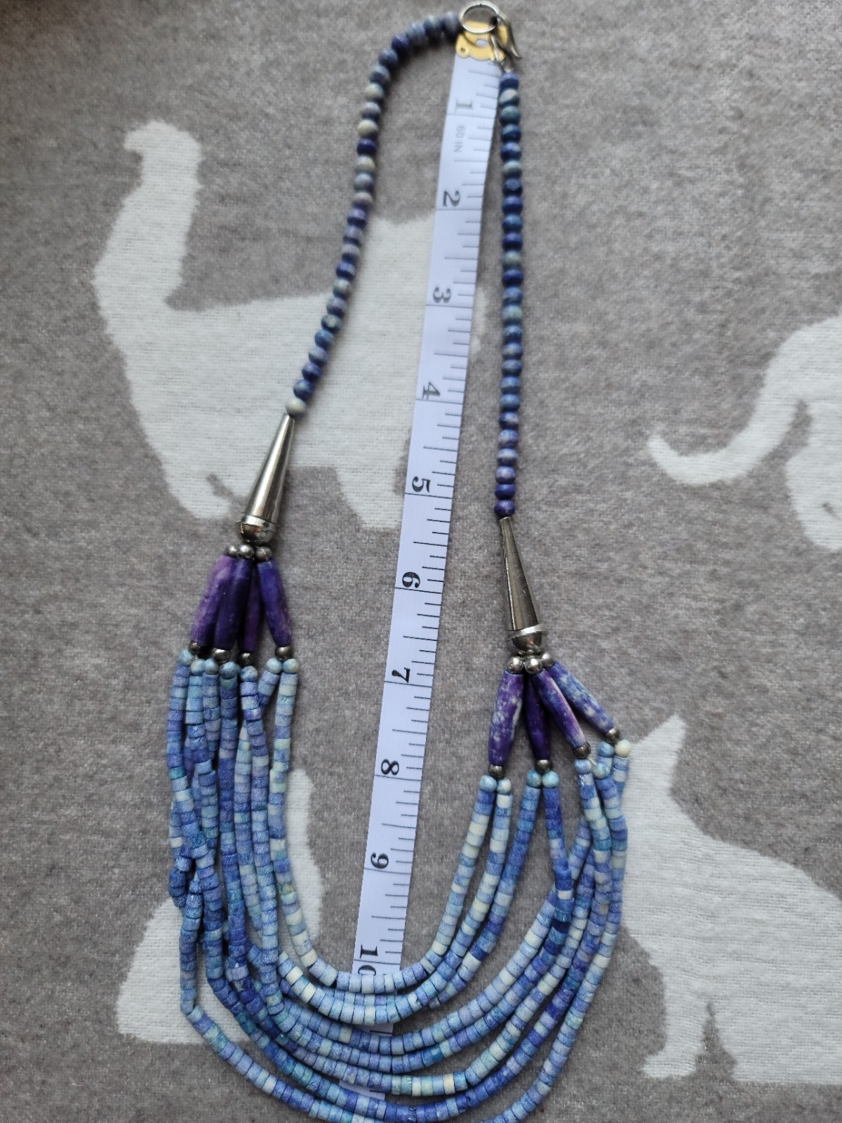 VINTAGE SODALITE BEAD STATEMENT NECKLACE 24″ MULTI (8) STRAND-PRETTY!