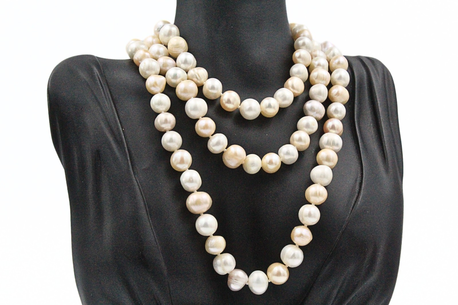 Classic Champagne Freshwater Pearl Sterling Silver Hand Knotted HSN Necklace
