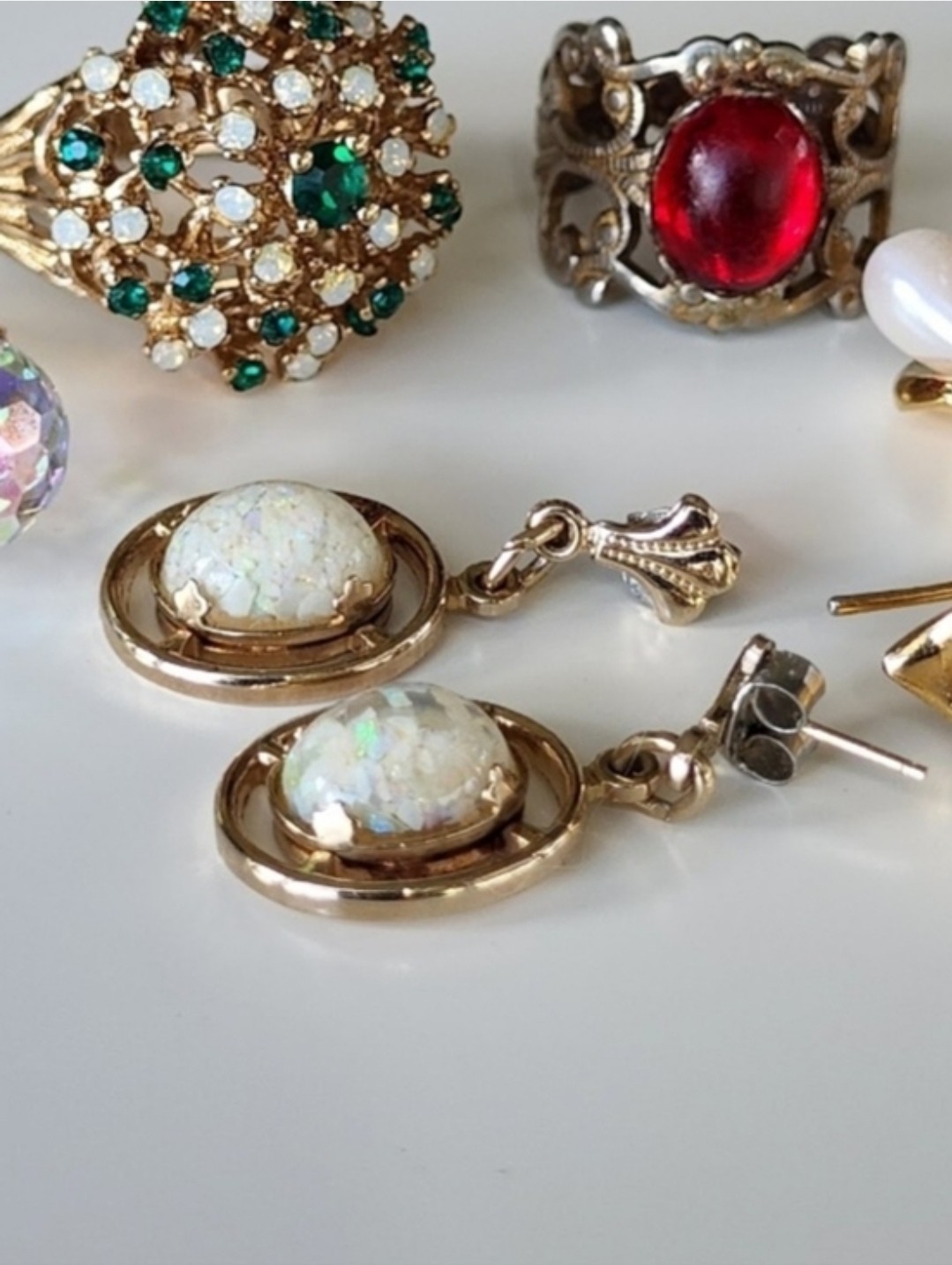 Vintage 18k GF Crushed Opal Earrings