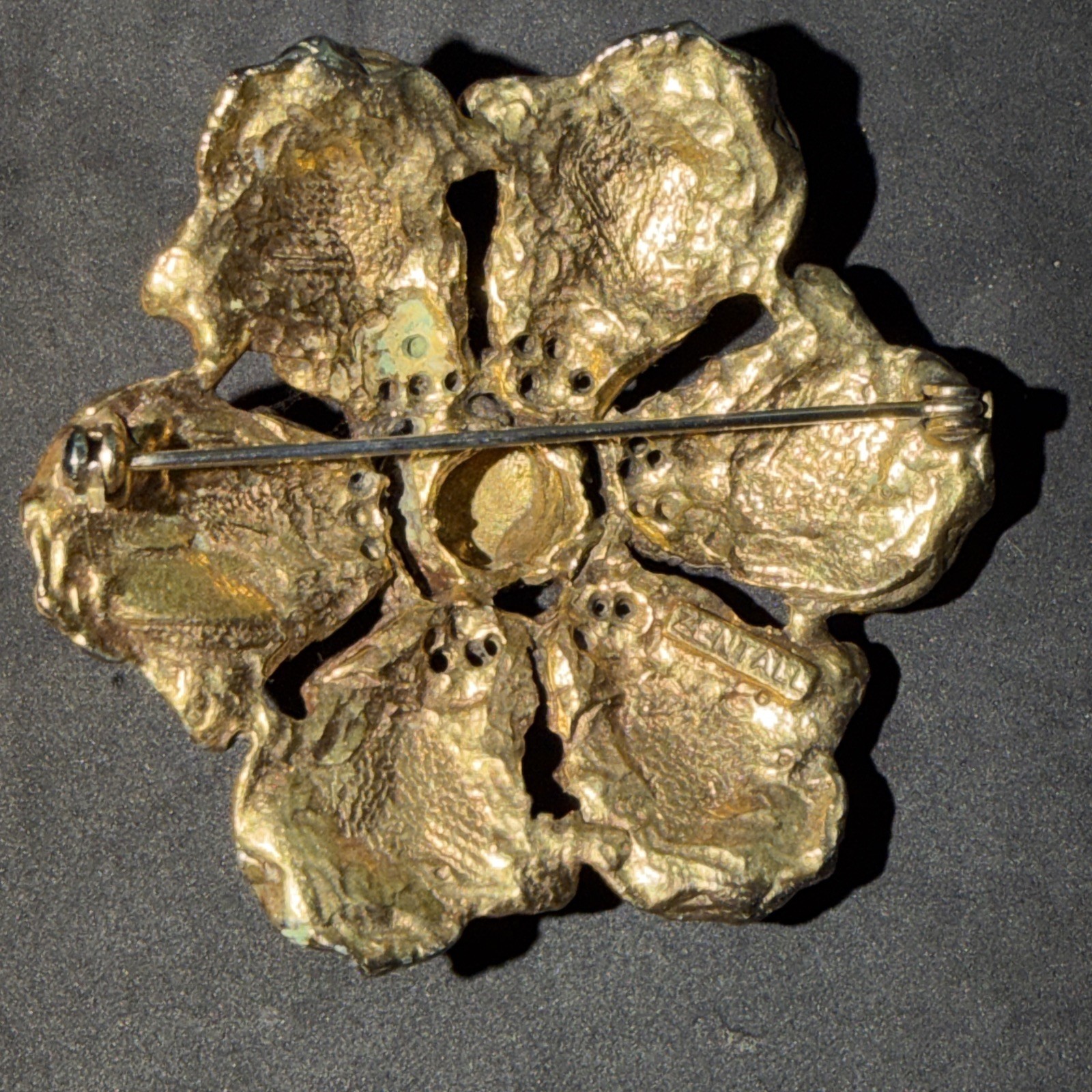 Gorgeous Robert Zentall Brutalist Floral Brooch Vtg Signed Goldtone