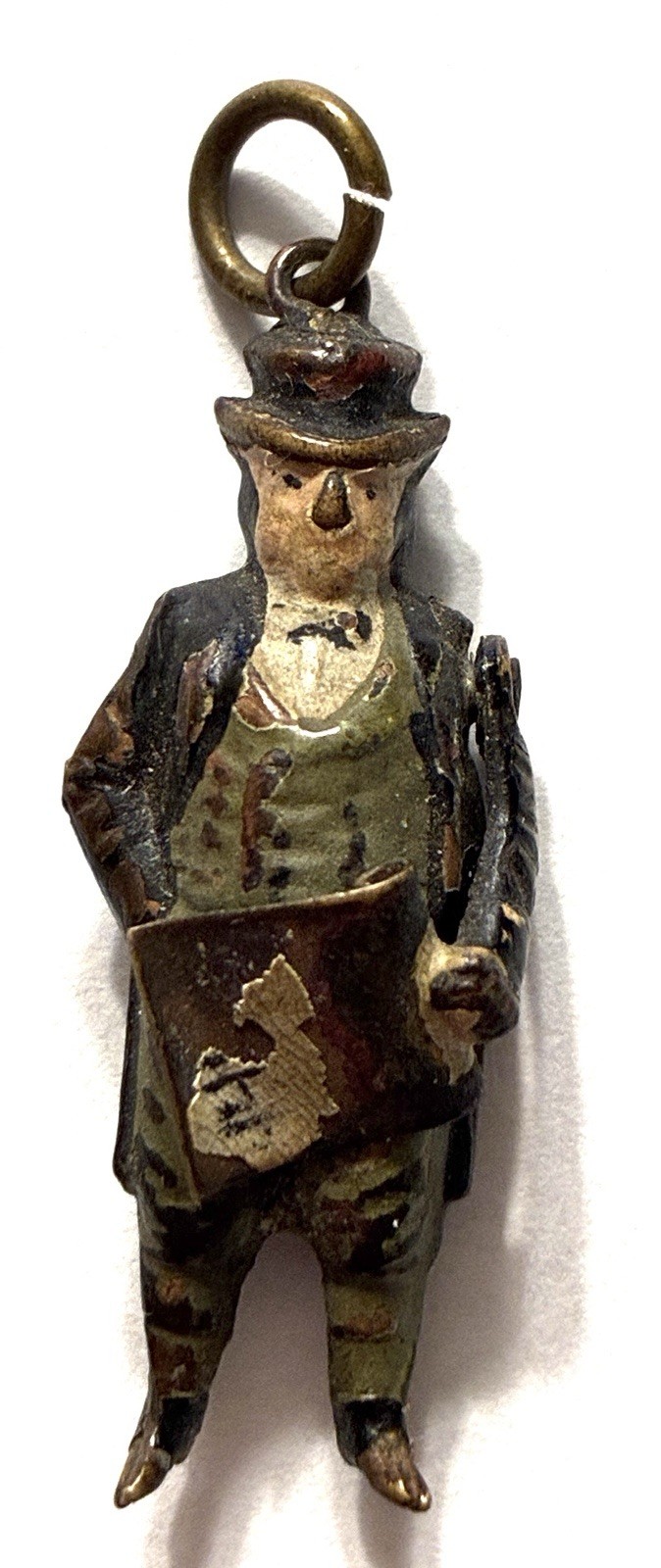Antique Painted British Miniature Charm Figure, Englishman w Newspaper, Dickens