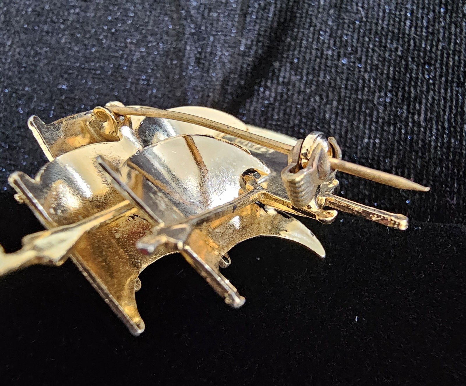 Vintage Damascene Spanish Galleon Ship Brooch Red Enamel Details Signed 1.5″