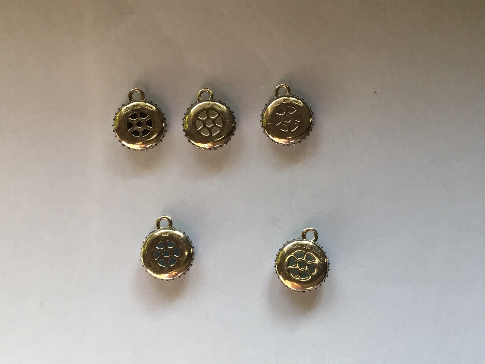 Natural/dyed round Druzy with clear topaz, GP/SS Pendant Charm, 5 pcs SET