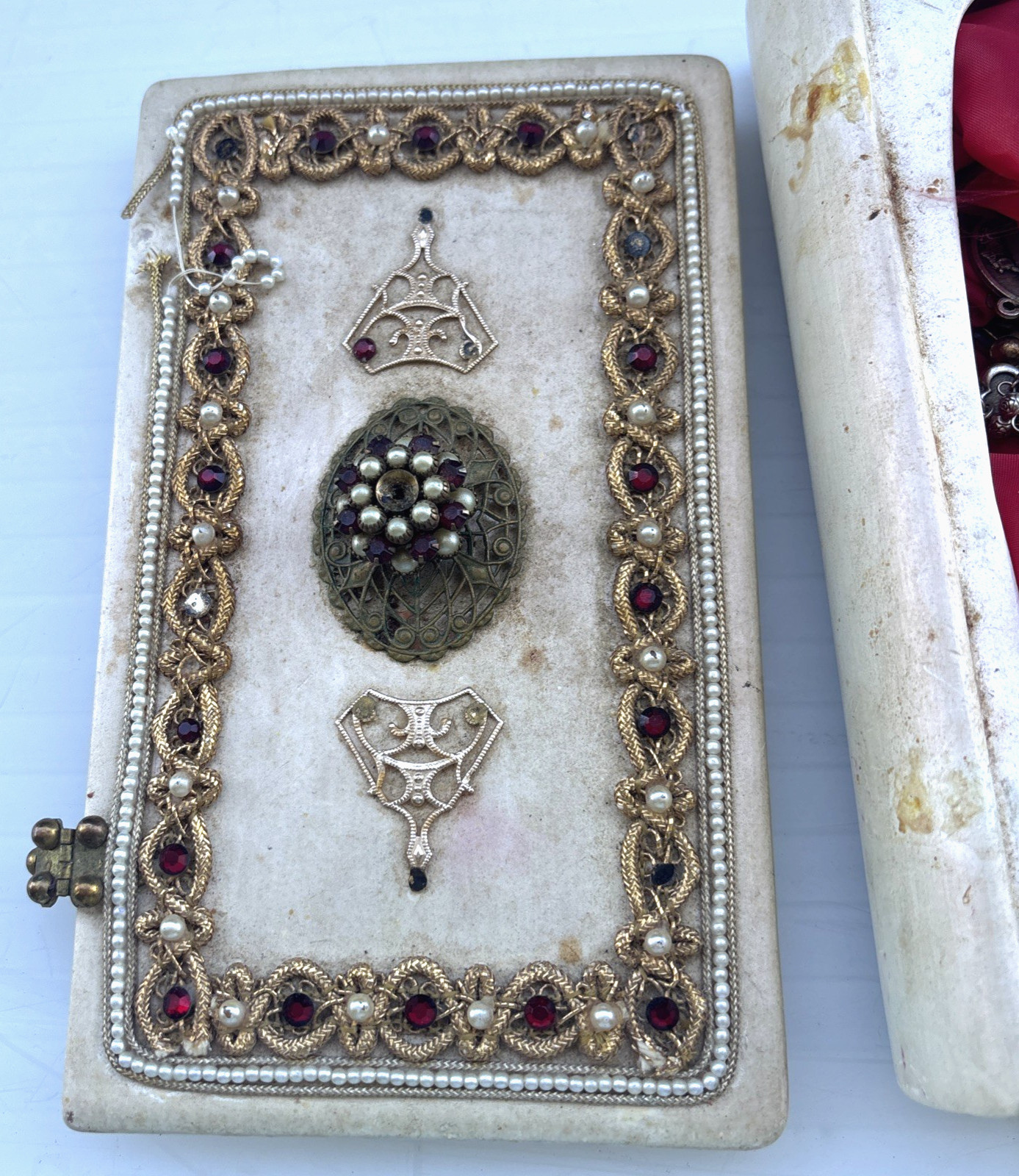 Vintage Jewelry Box Junk Ceramic Lot Christian Catholic Religious Themed Nice