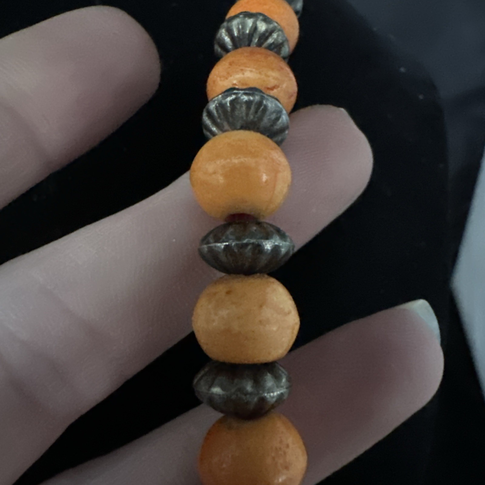 Vintage Orange And Silver Beaded Statement Necklace