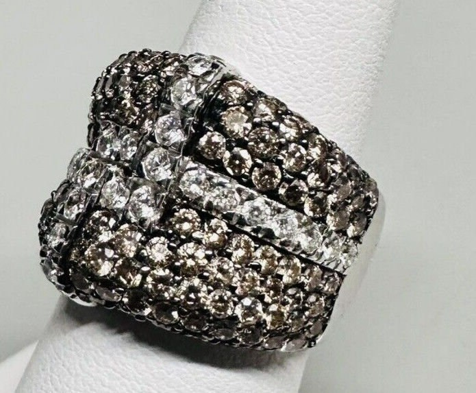 Vintage $10K Le Vian 18k White Gold 4.50cts Champagne & White Diamond Ring