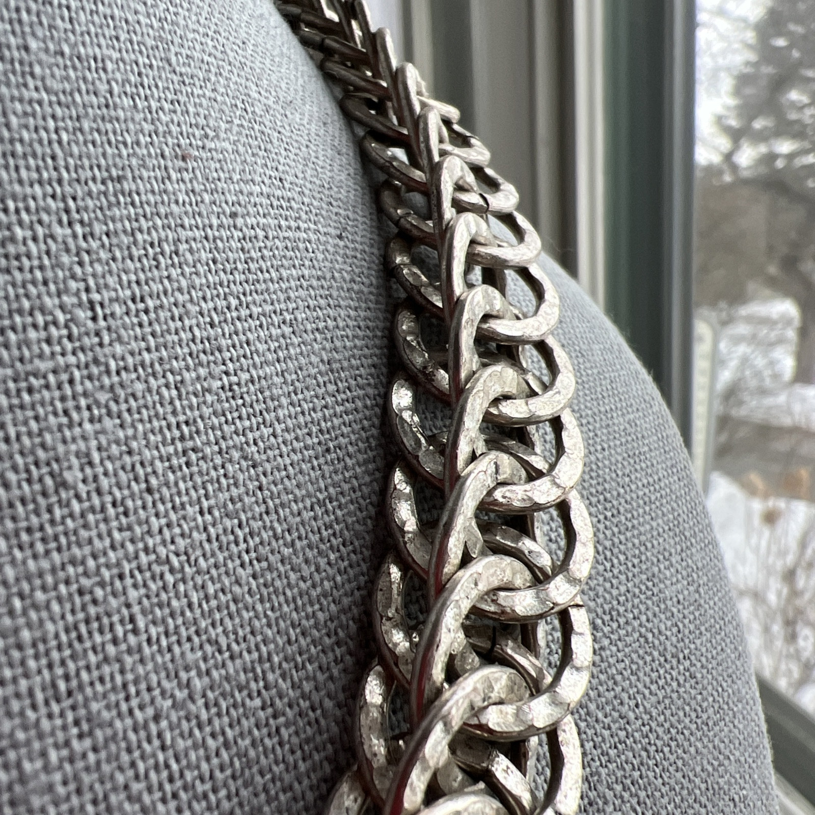 Vintage Double Link Silver Metal Necklace; Signed AV; Beautiful!