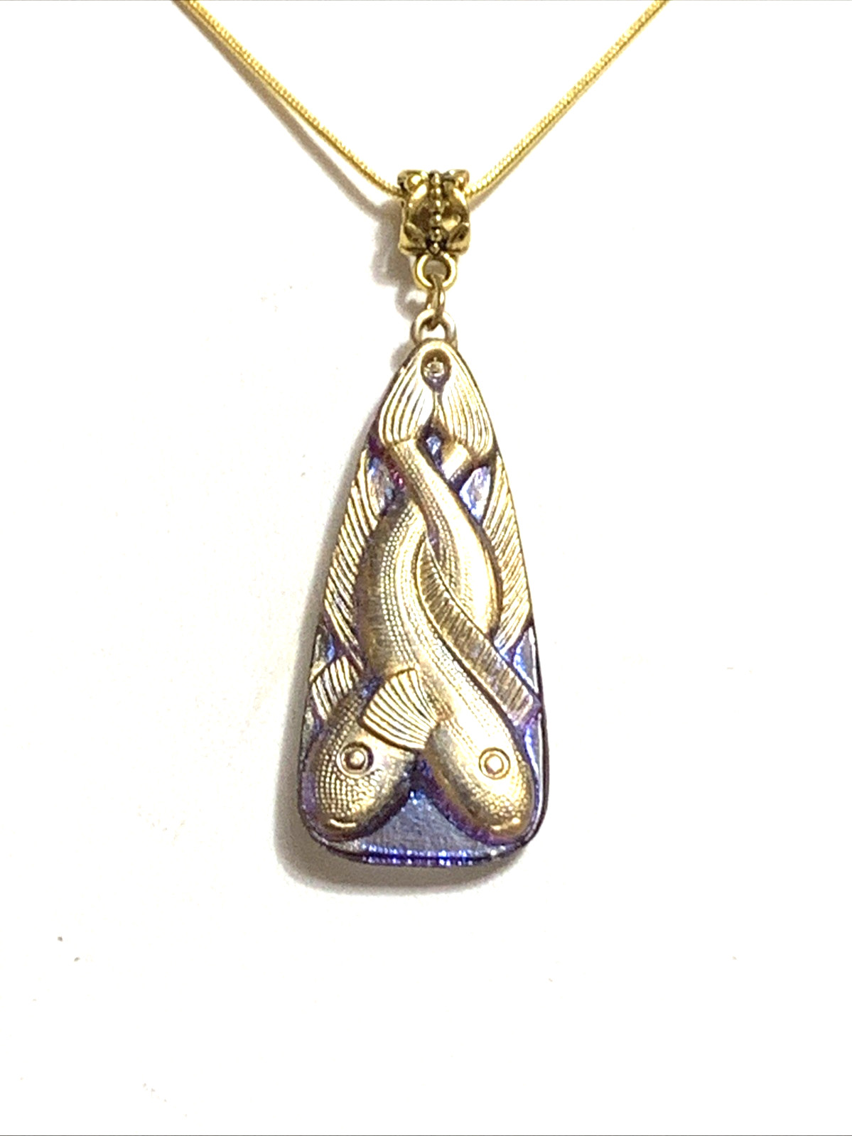 RARE-ANTIQUE EGYPT REVIVAL VIOLET/BLUE FLASH CZECH GLASS SERPENT NECKLACE.g#2NEW