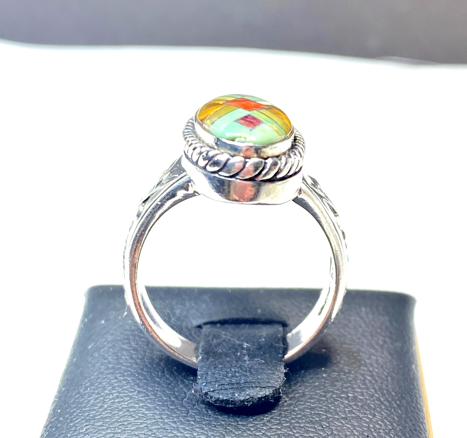 Vintage Carolyn Pollack Relios Sterling Silver Multi-gem inlay Ring Size 8 1/4