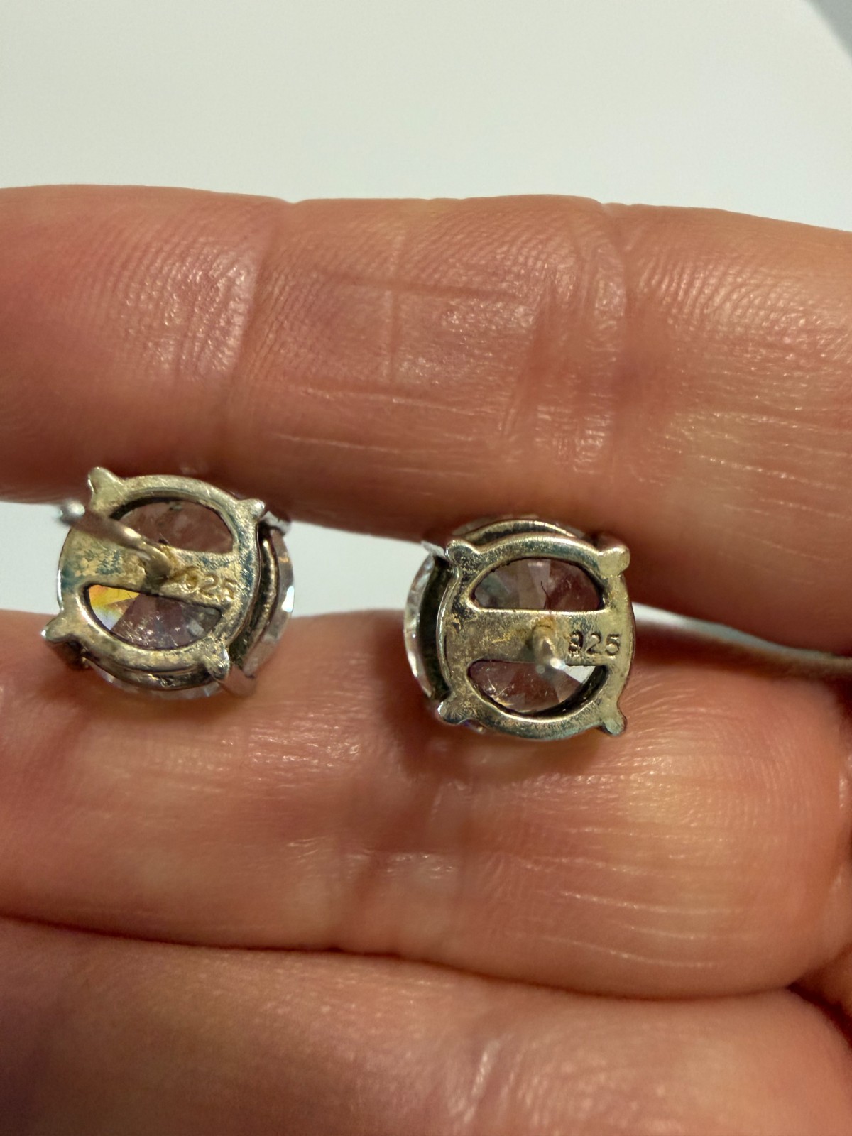 Vintage Round Genuine CZ Stud Earrings Set in Sterling Silver Post 1/2 inch each