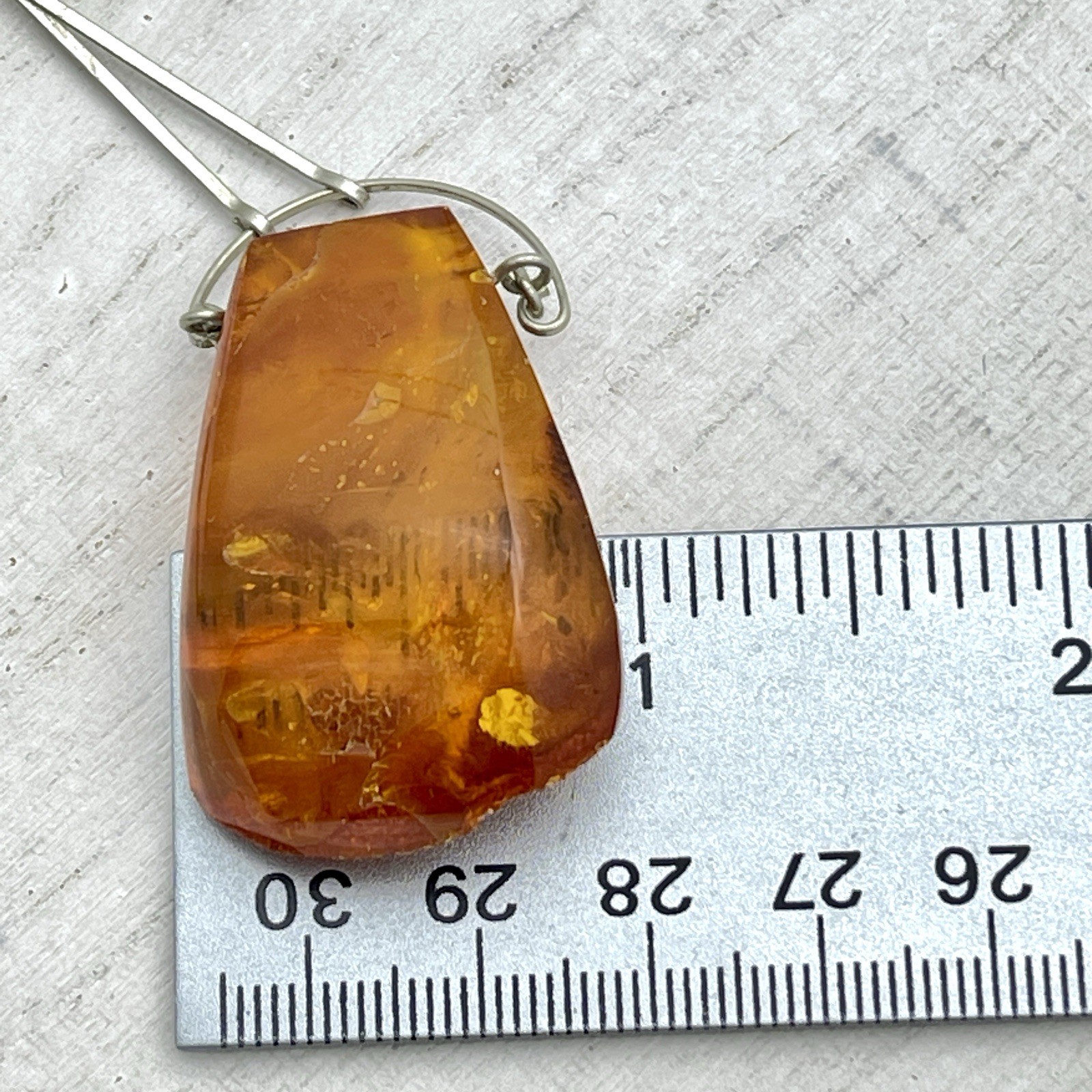 Genuine Baltic Amber Pendant Necklace Vintage Modernist Artisan Wire Chain Honey