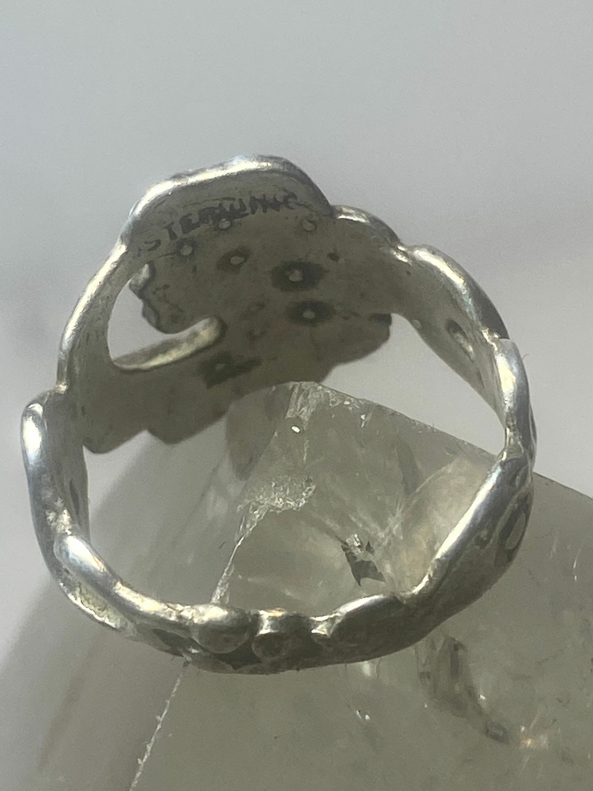 Lady face ring Art Deco influences floral band sterling silver women girls