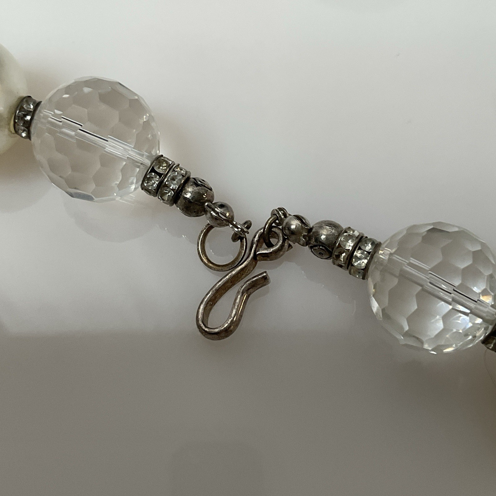Artisan Rock Crystal Quartz Faux Pearl Necklace Handmade Studio Jewelry 20”