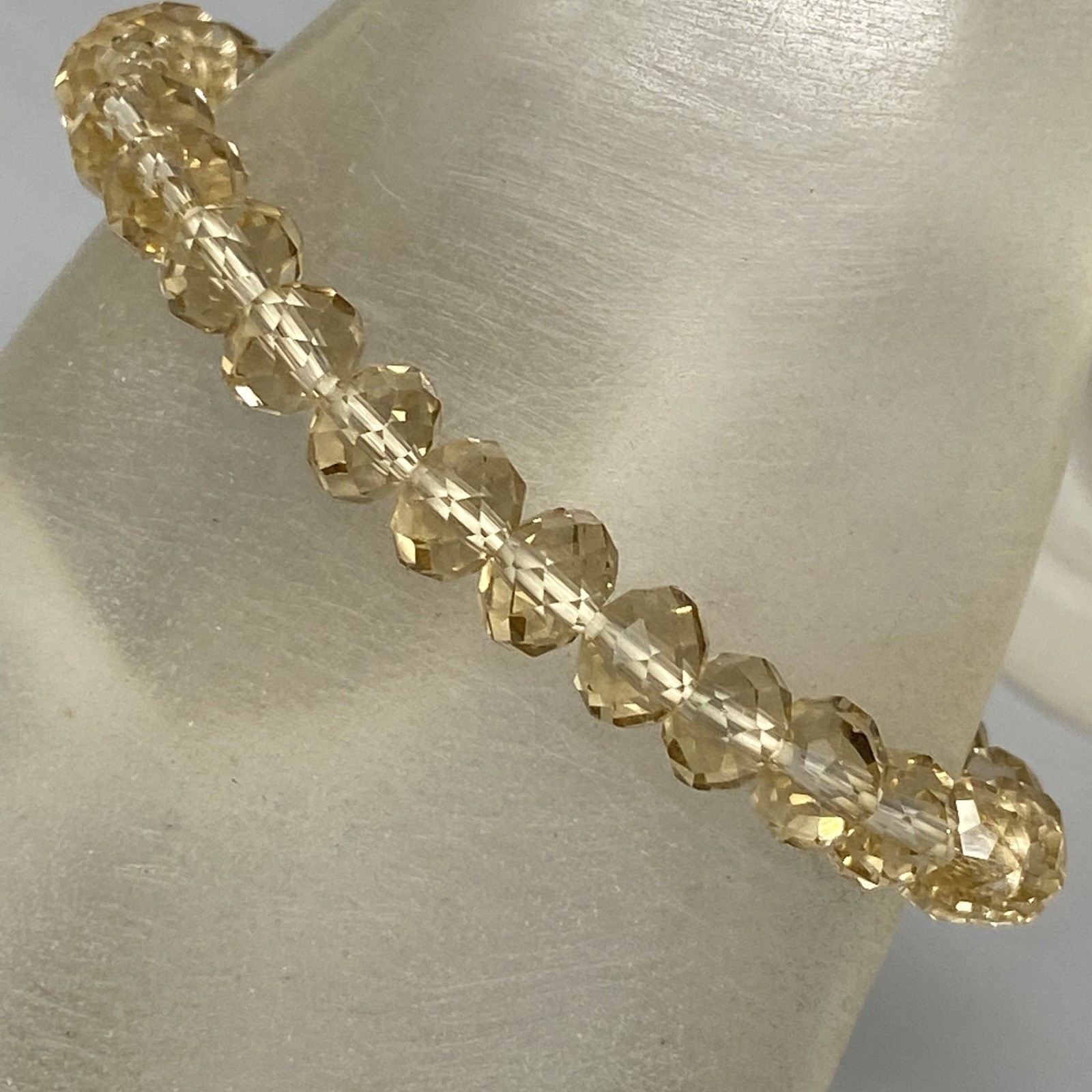 Champagne Glass Beaded Bracelet Faceted Fire Polished Coated Stretch 6.25″
