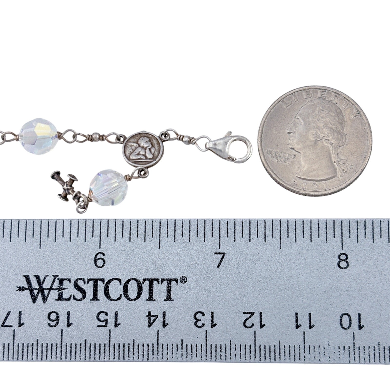 Vintage Sterling Silver 925 Aurora Borealis AB Rosary Bracelet 7.25″